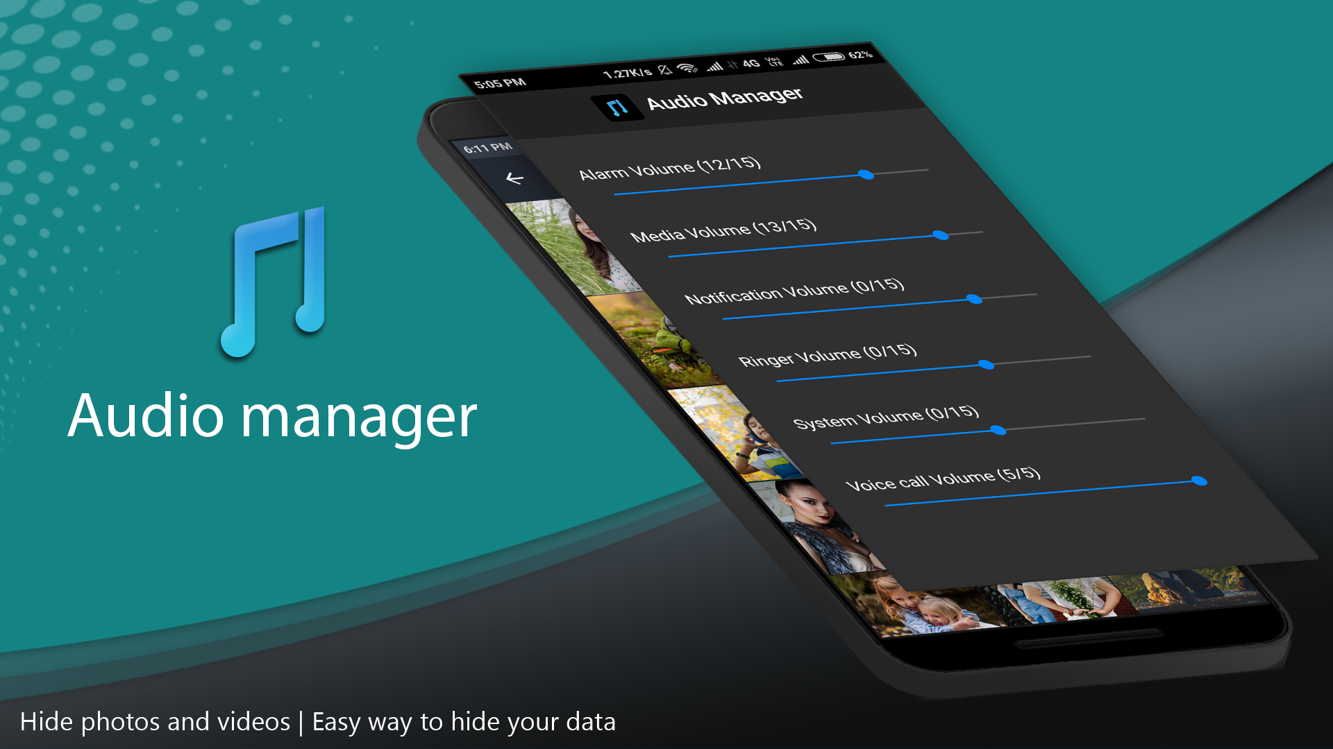 اسکرین شات 1 برنامه Audio Manager : Gallery Lock