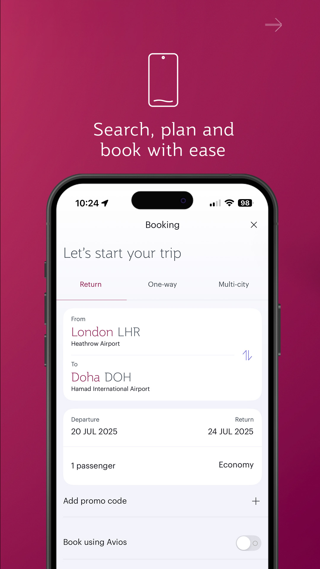 اسکرین شات 2 برنامه Qatar Airways