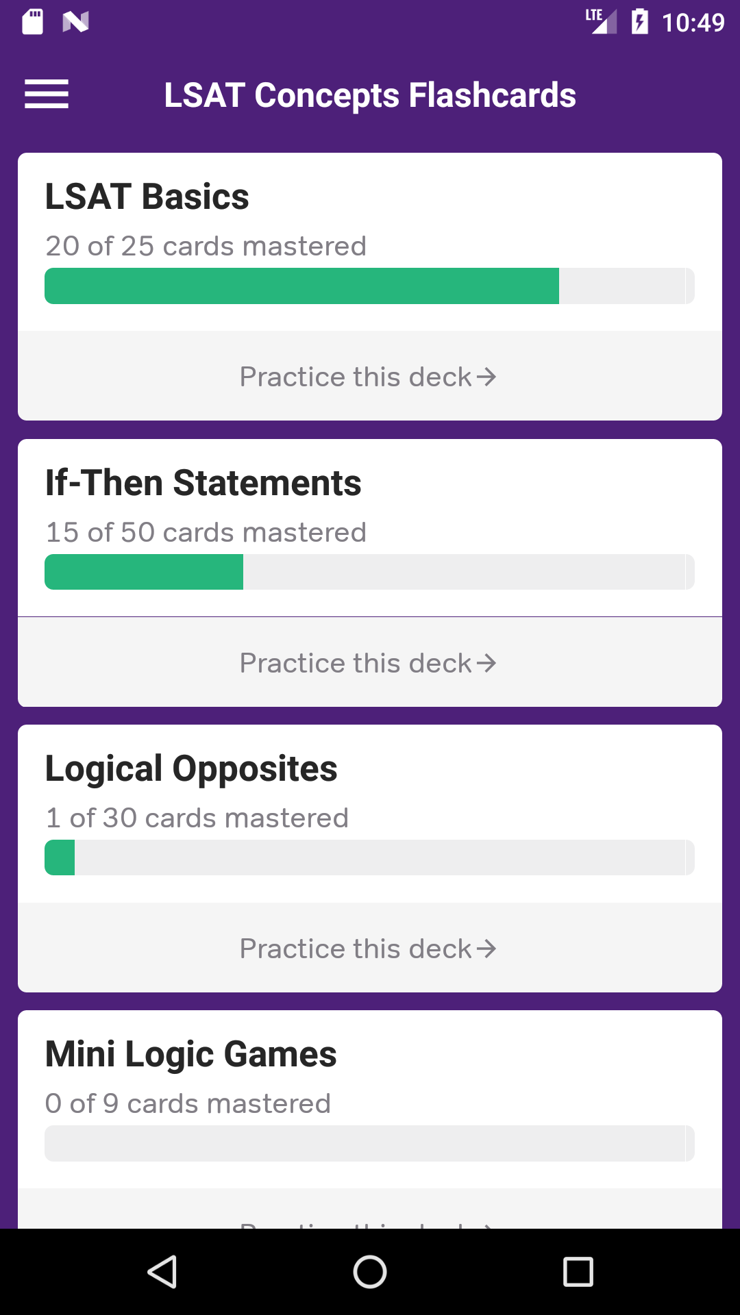 اسکرین شات 1 برنامه LSAT Prep, LSAT Flashcards