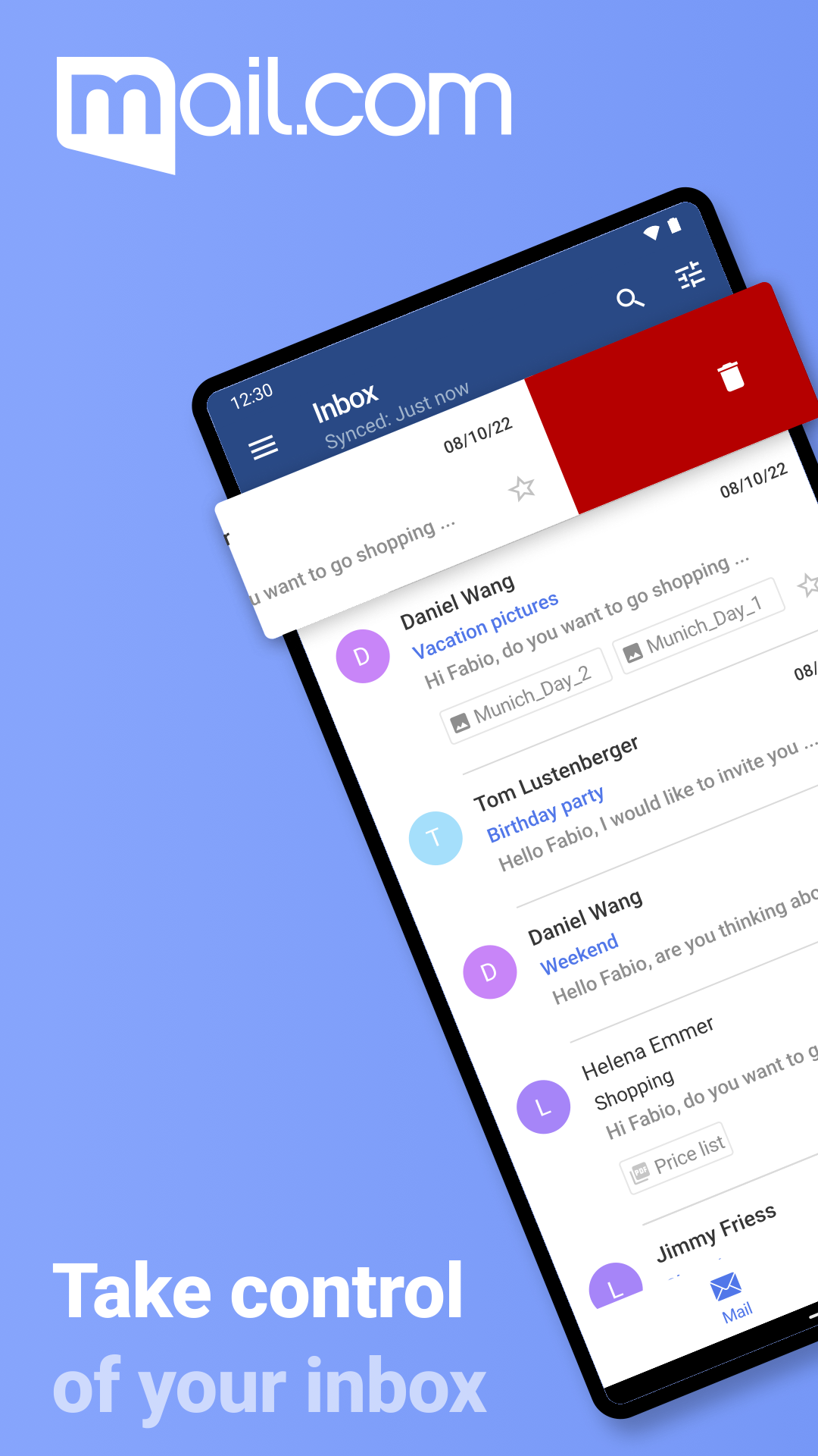 اسکرین شات 1 برنامه mail.com: Email app & Cloud