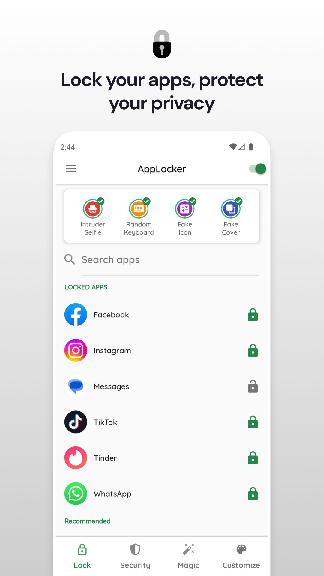 اسکرین شات 1 برنامه App Lock: Fingerprint, Pattern