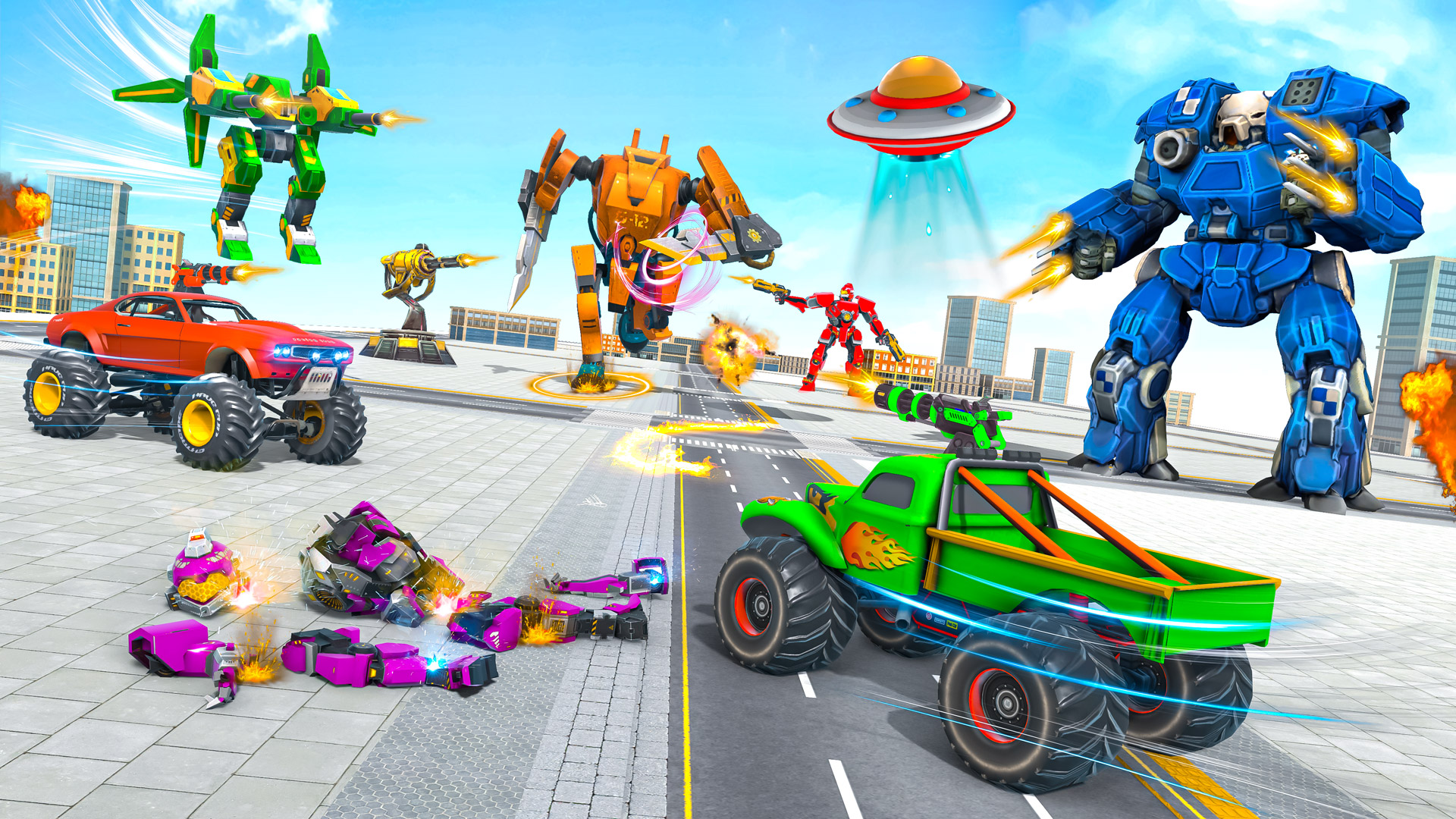 اسکرین شات 3 بازی Flying Truck - Robot Car Game