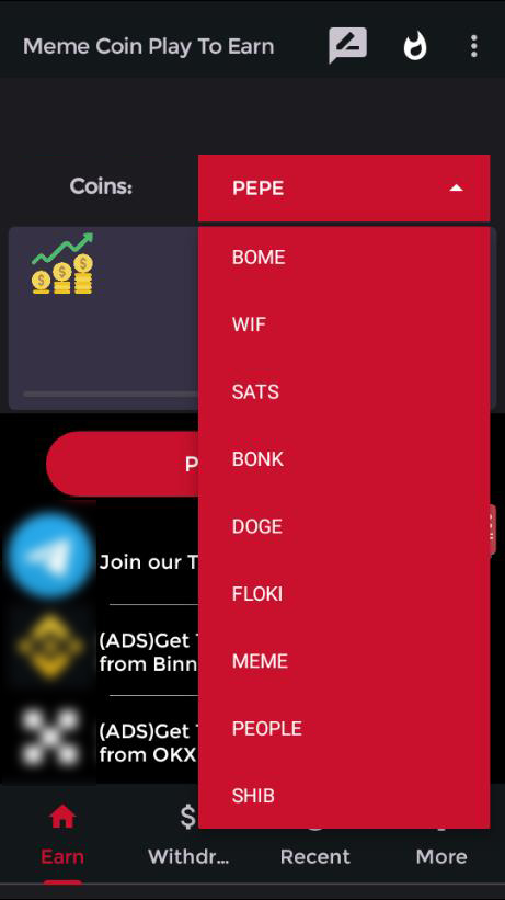 اسکرین شات 1 برنامه Meme Coin Play To Earn