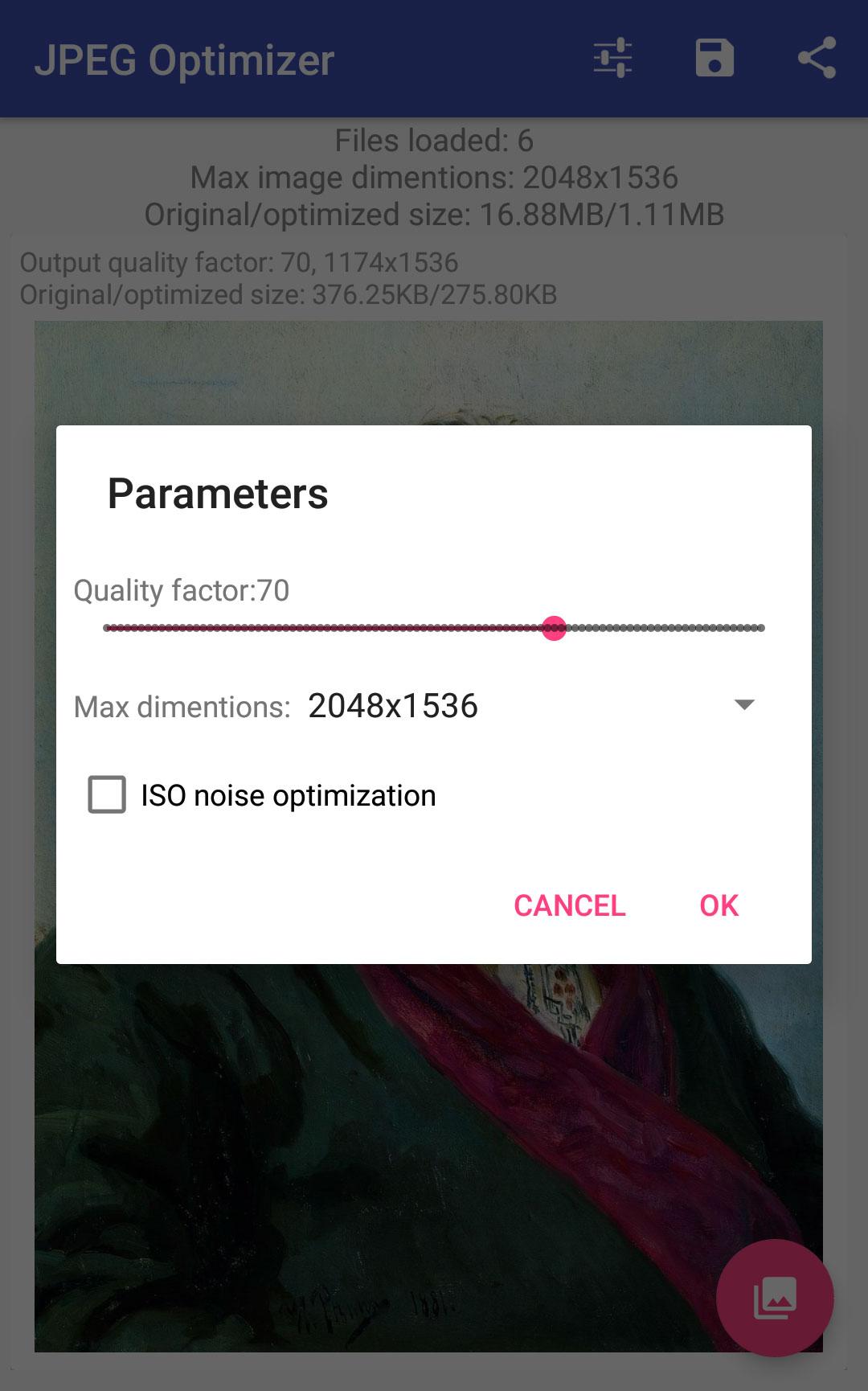اسکرین شات 3 برنامه JPEG Optimizer Lite