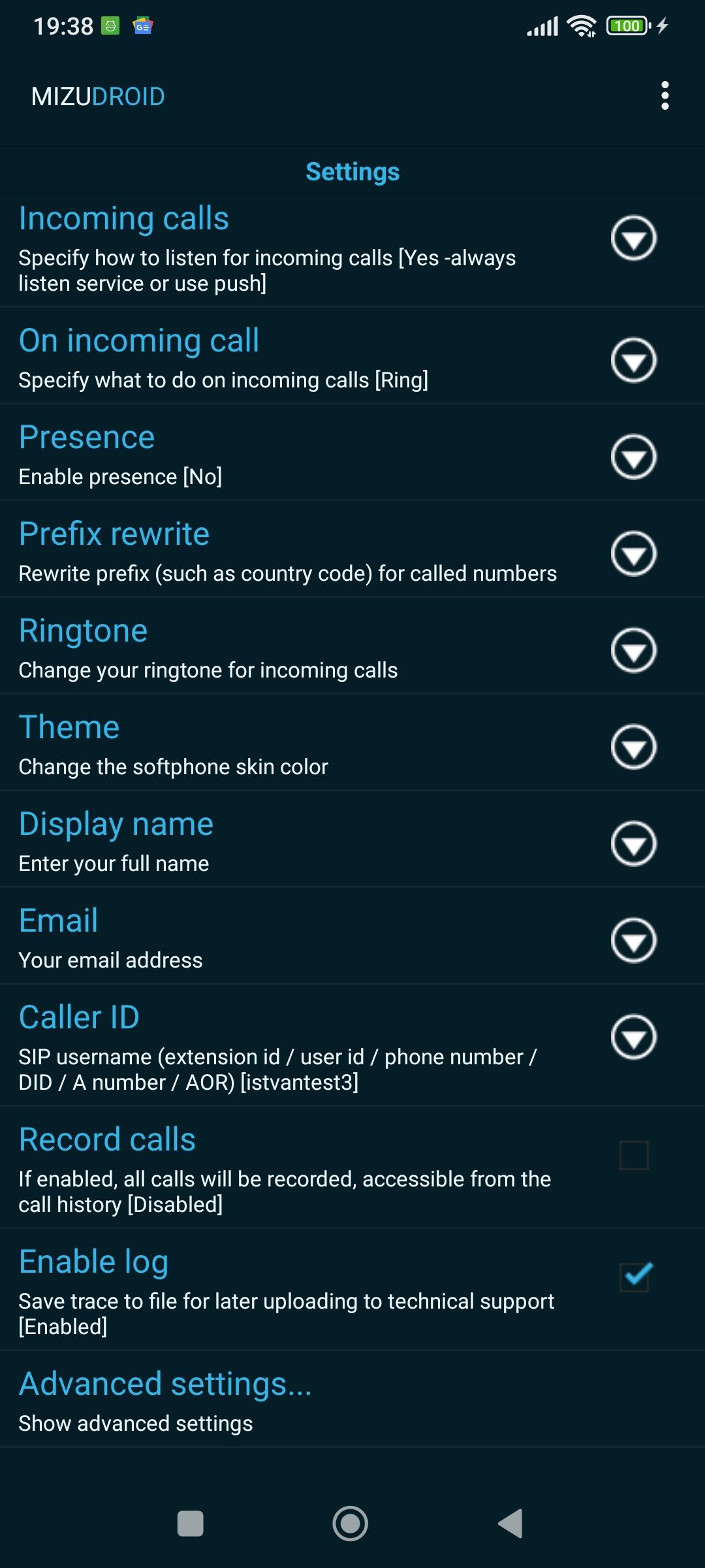اسکرین شات 4 برنامه MizuDroid SIP VOIP Softphone