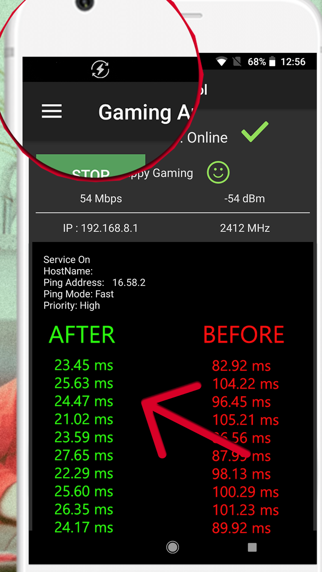 اسکرین شات 2 برنامه Mobile Gaming Ping : Anti Lag
