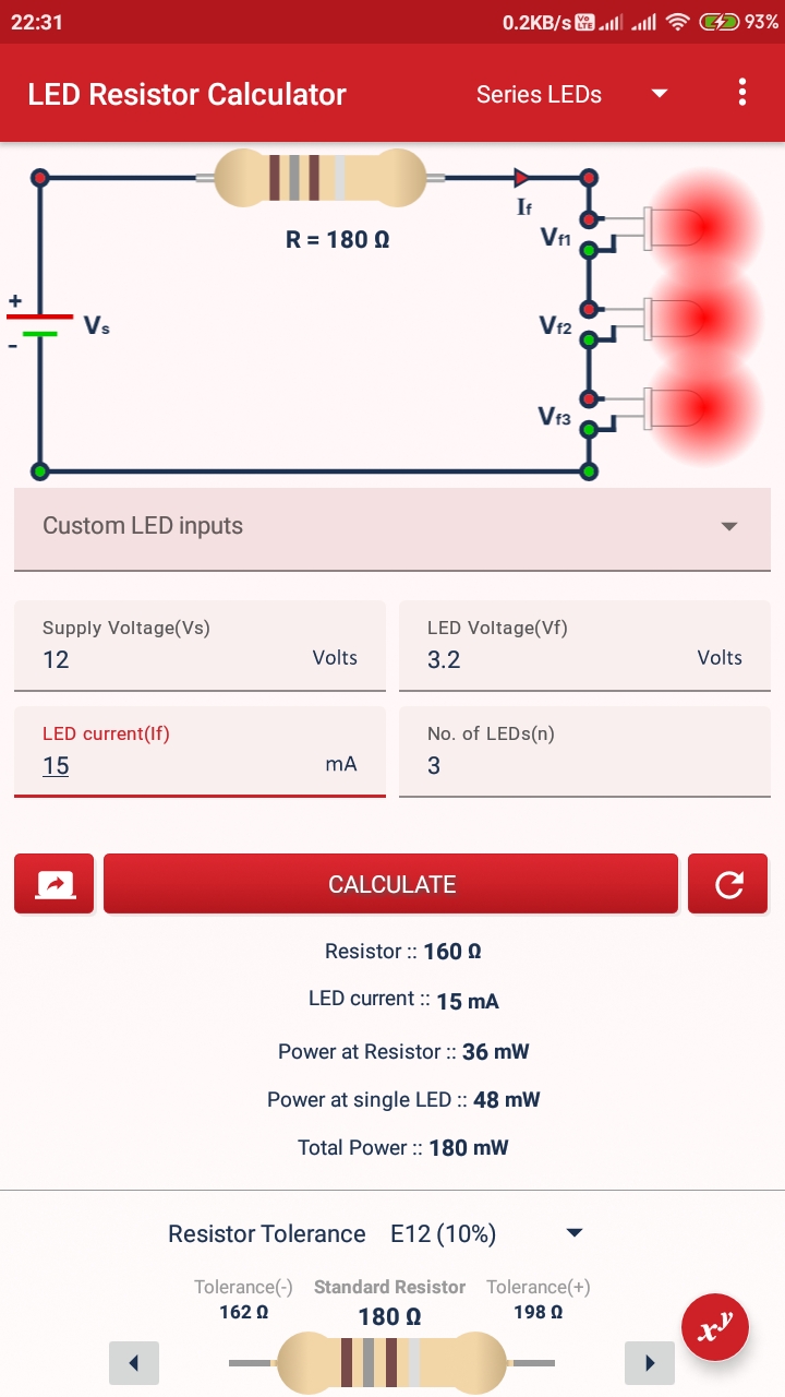 اسکرین شات 2 برنامه LED Resistor Calculator