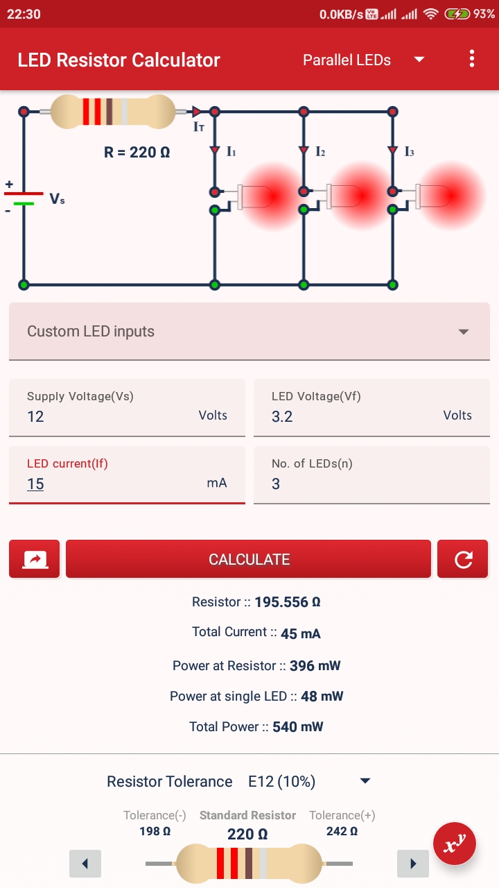 اسکرین شات 1 برنامه LED Resistor Calculator