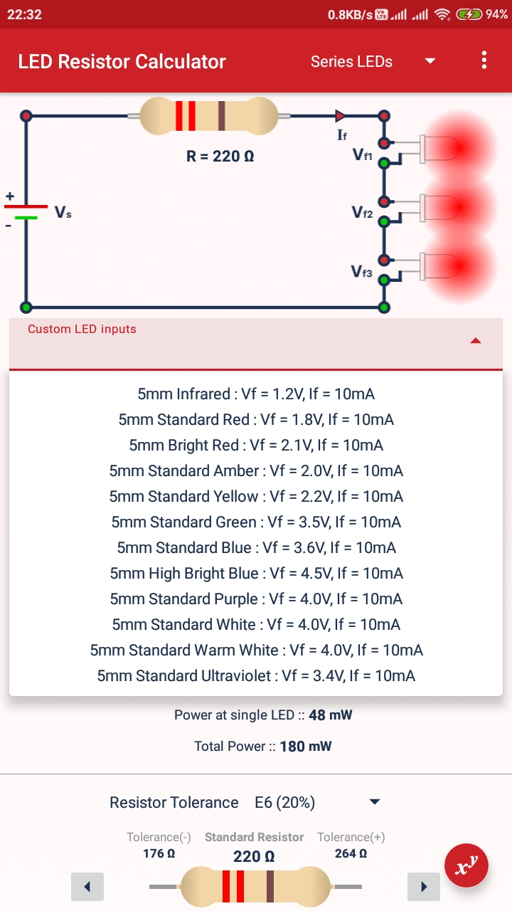اسکرین شات 3 برنامه LED Resistor Calculator