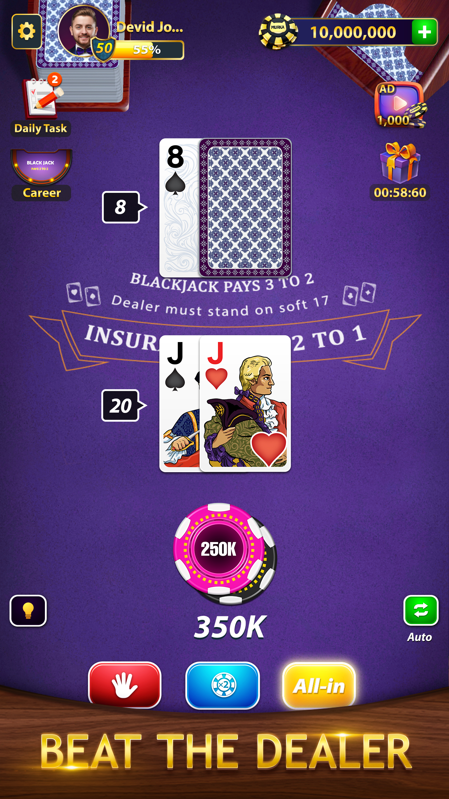 اسکرین شات 3 بازی BlackJack by Murka: 21 Classic