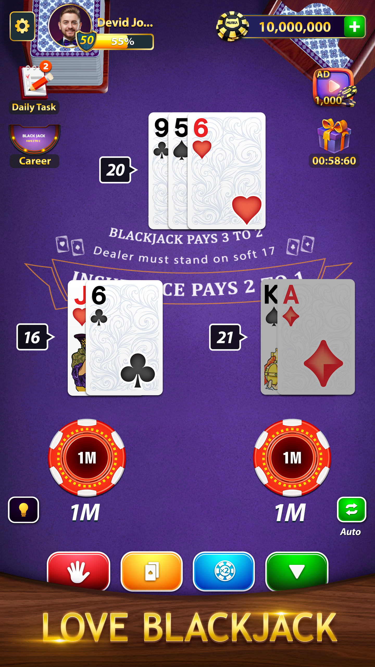 اسکرین شات 4 بازی BlackJack by Murka: 21 Classic