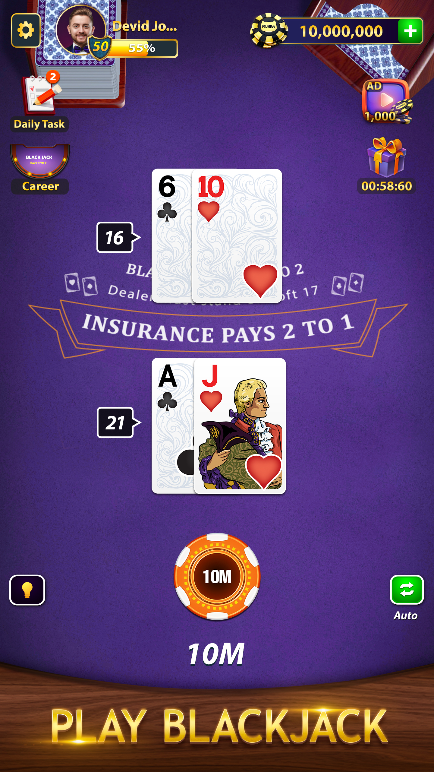 اسکرین شات 2 بازی BlackJack by Murka: 21 Classic