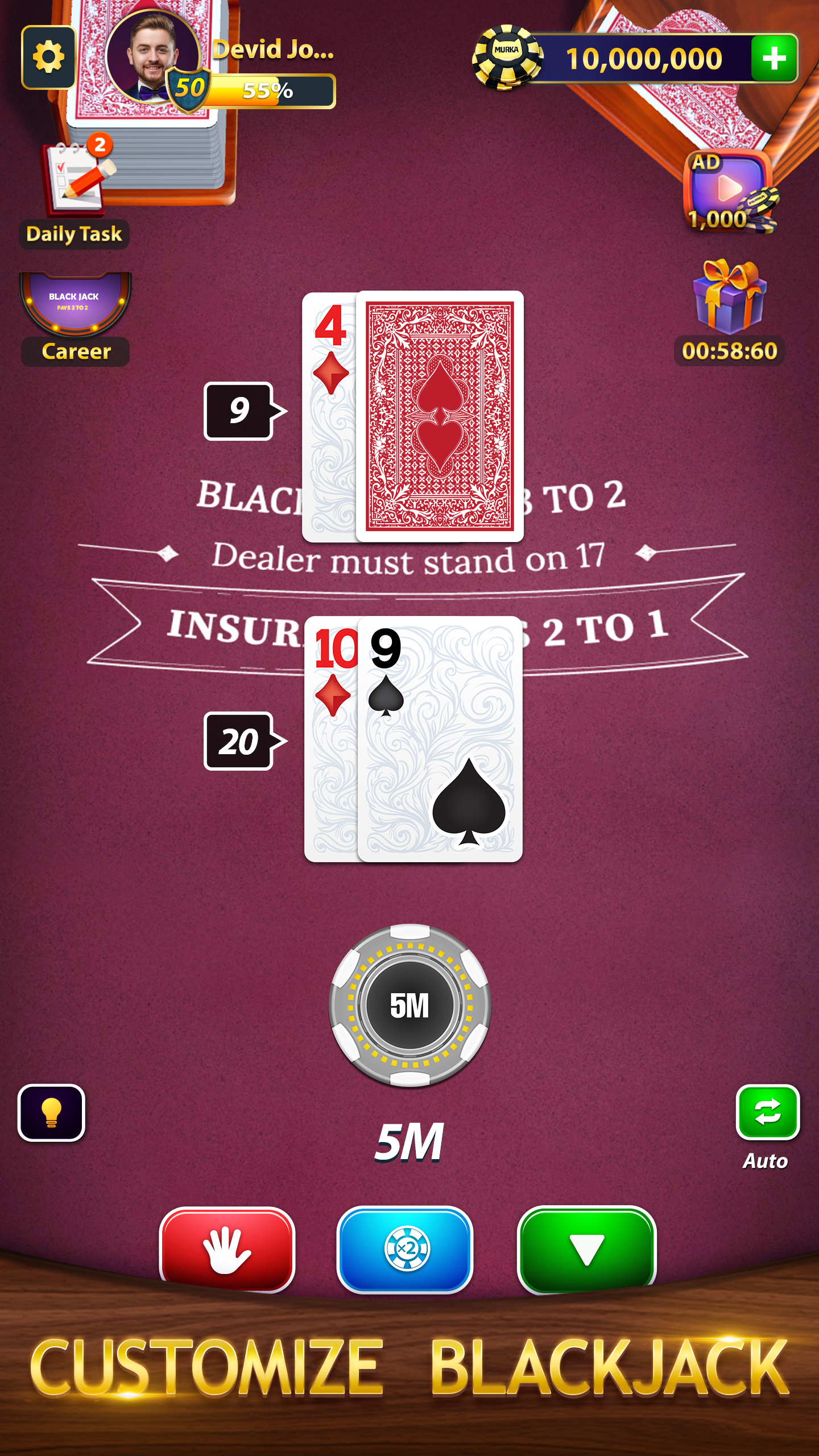 اسکرین شات 6 بازی BlackJack by Murka: 21 Classic