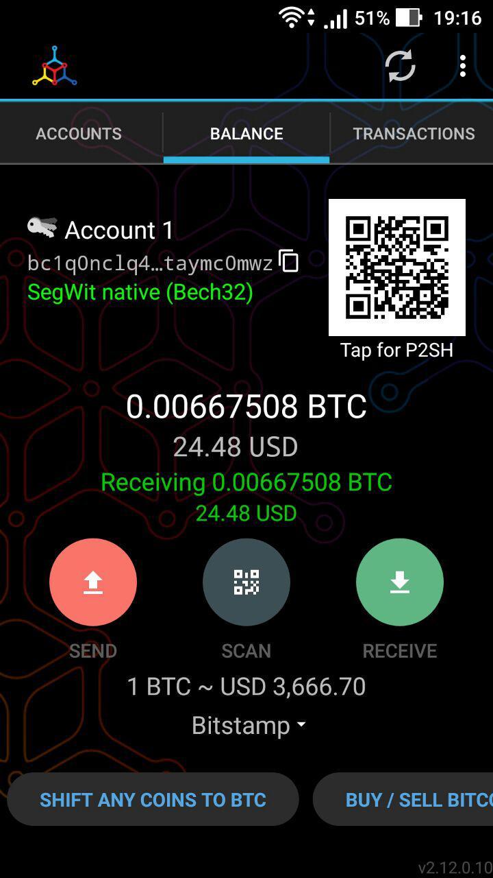 اسکرین شات 1 برنامه Mycelium Bitcoin Wallet
