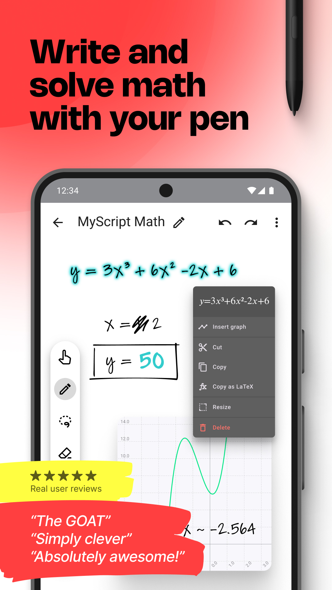 اسکرین شات 1 برنامه MyScript Math: Solve & Plot