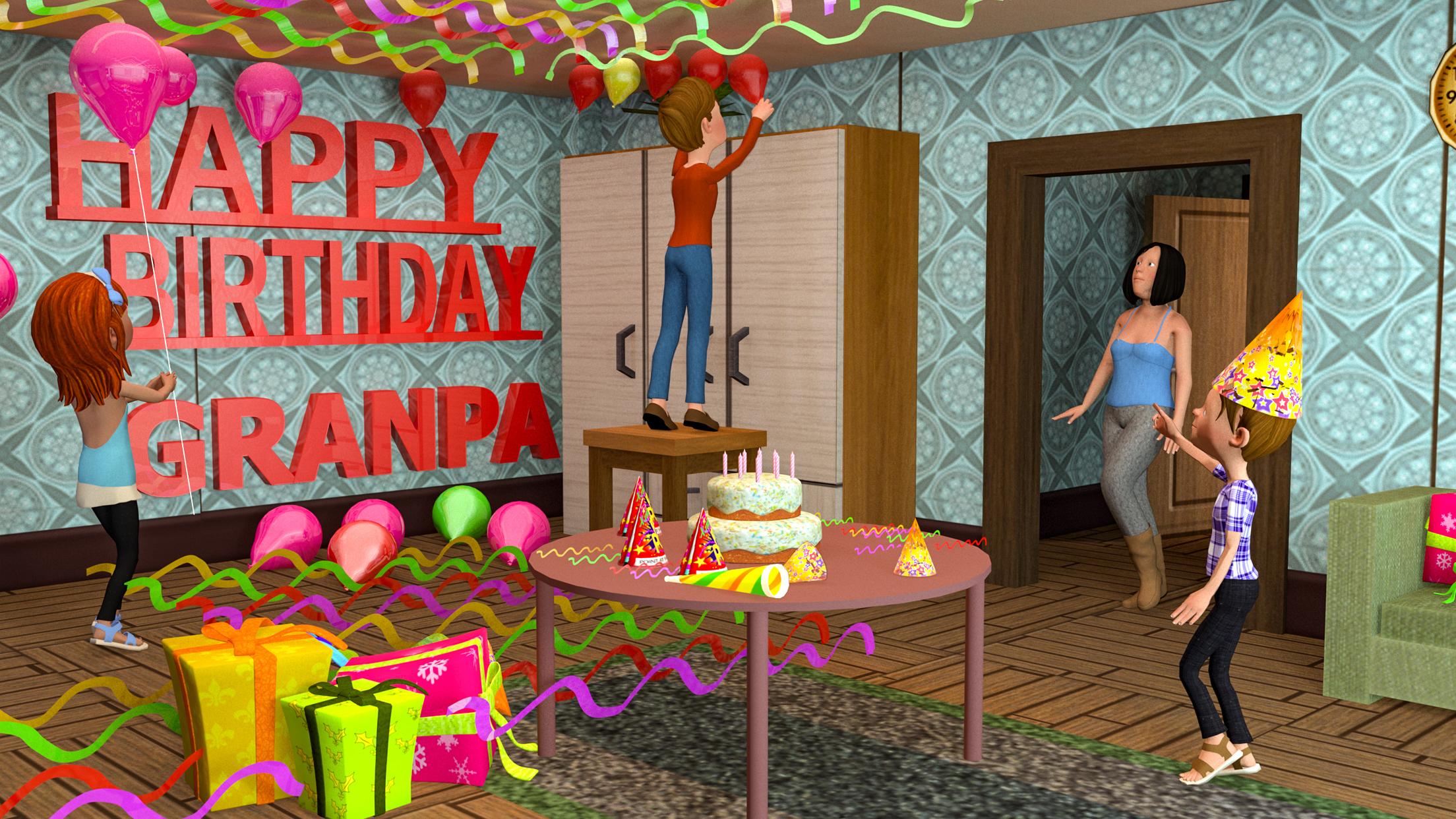 اسکرین شات 2 برنامه Super Grandpa Birthday Party3D