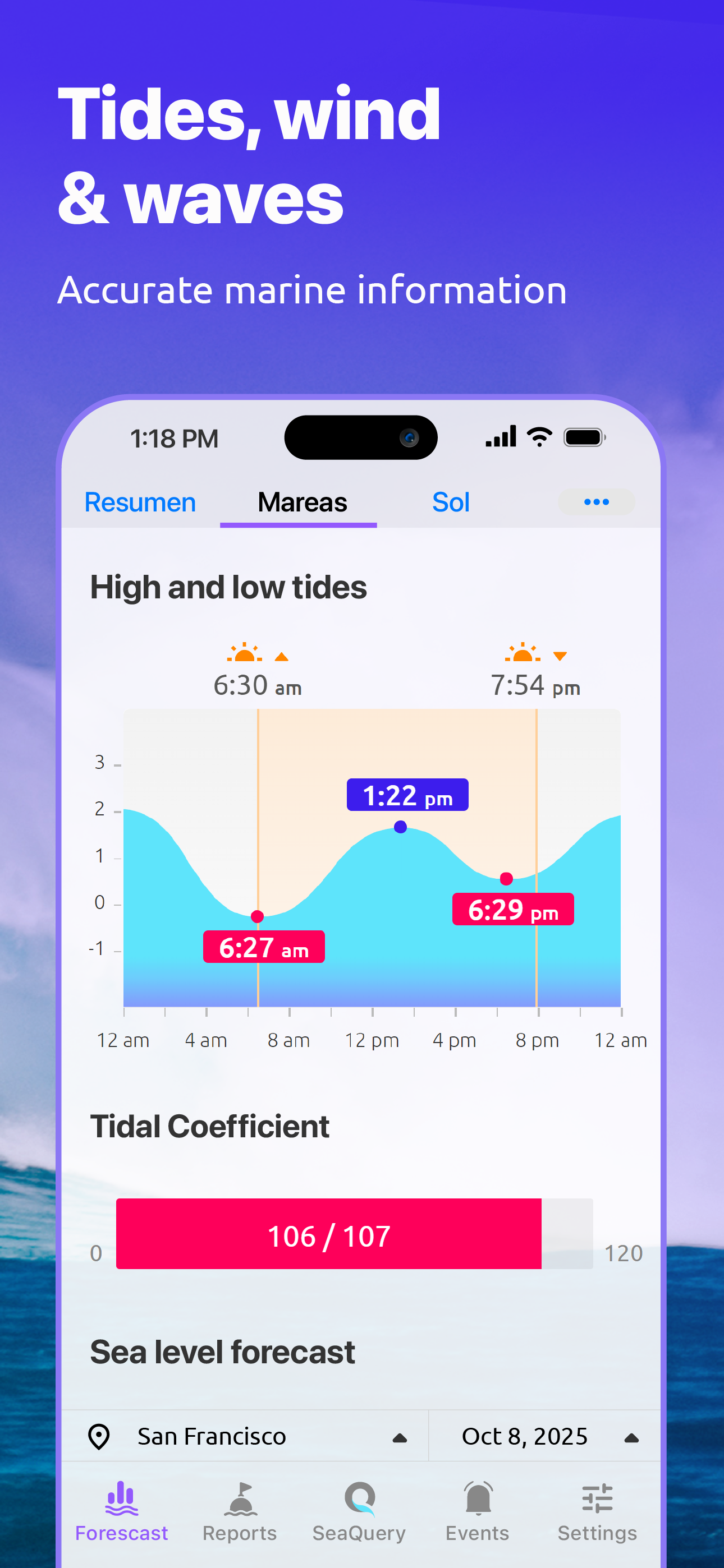 اسکرین شات 3 برنامه Nautide: Tides, Wind, Waves +