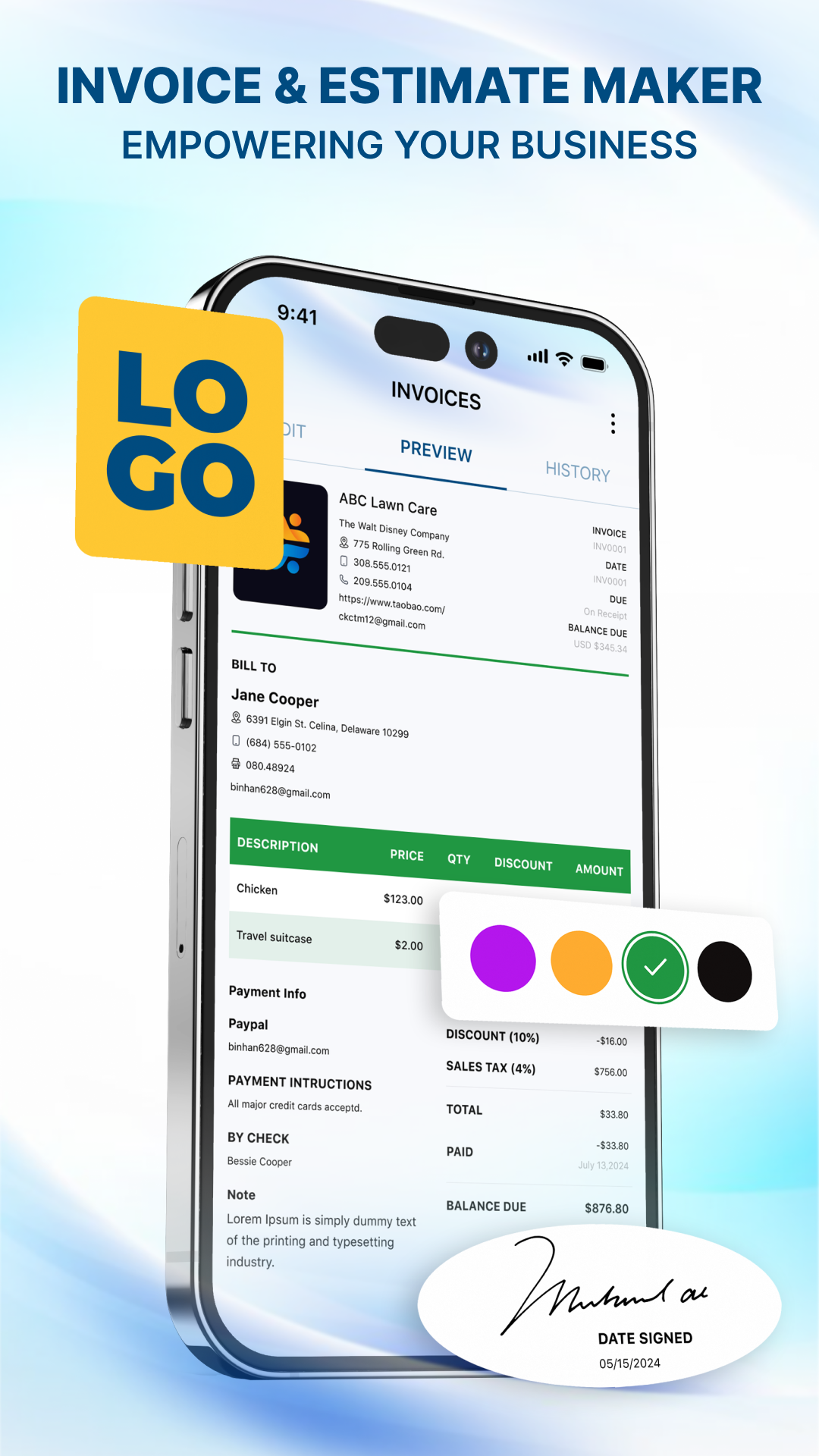 اسکرین شات 1 برنامه Invoice Maker: Money CalcTool