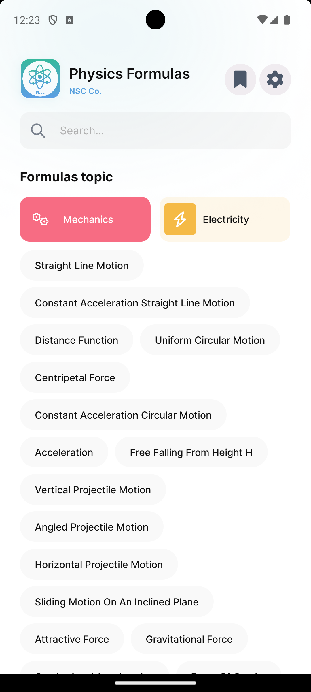 اسکرین شات 1 برنامه Physics Formulas Lite
