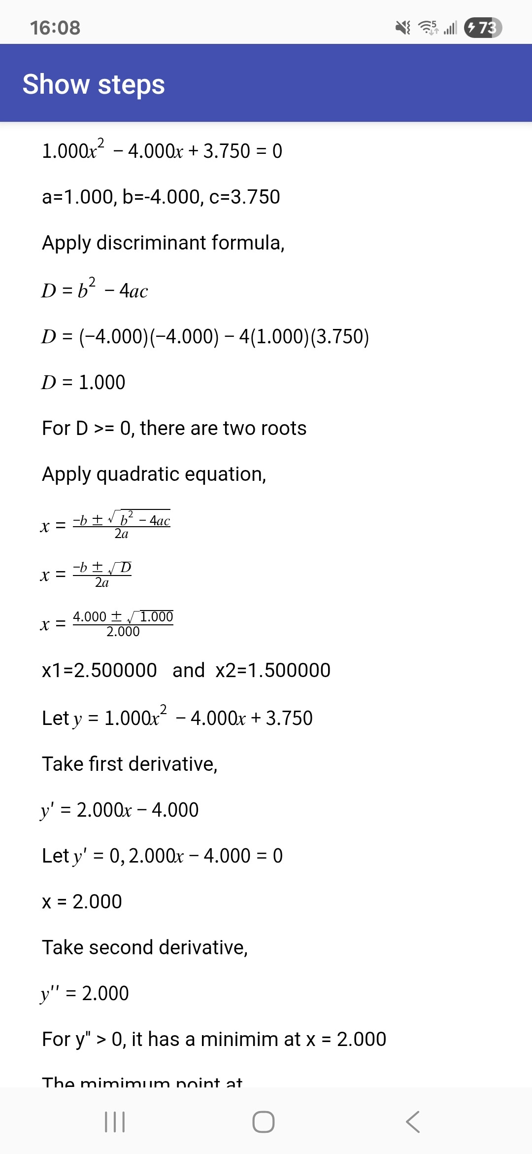 اسکرین شات 4 برنامه Quadratic equation