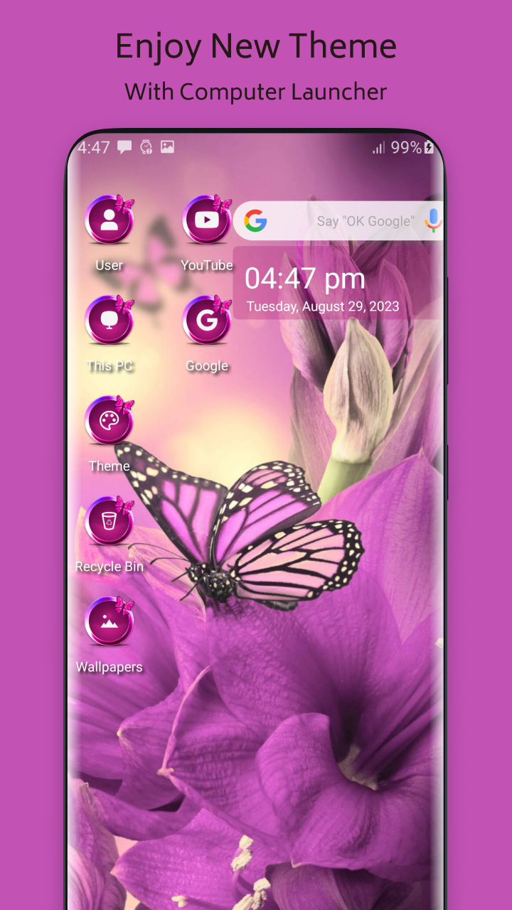 اسکرین شات 4 برنامه Pink Butterfly Stylish Theme