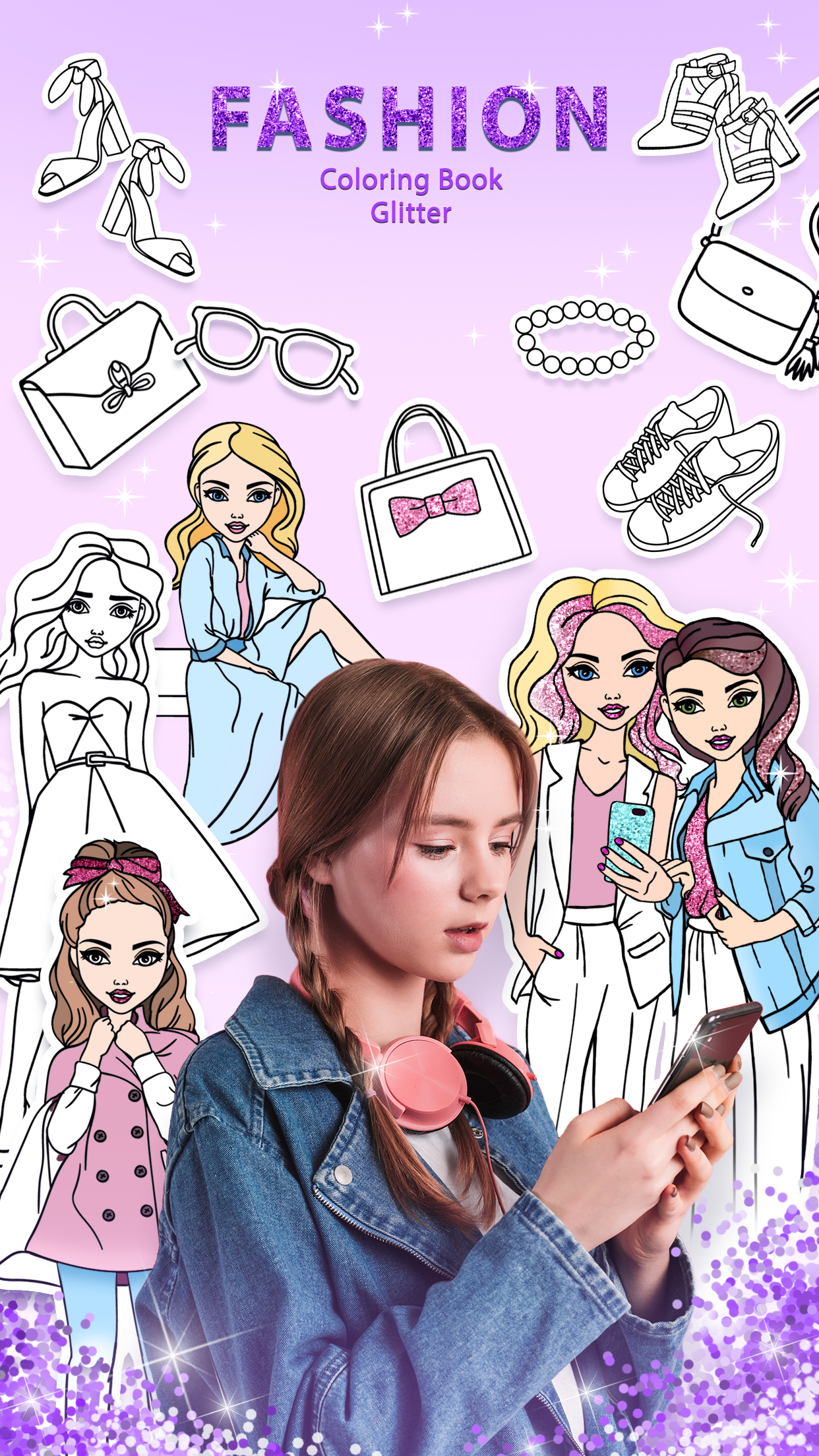 اسکرین شات 1 برنامه Fashion Coloring Book Glitter