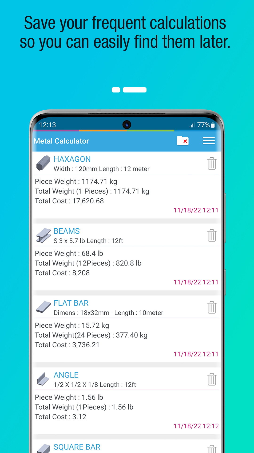 اسکرین شات 8 برنامه Metal Weight Calculator