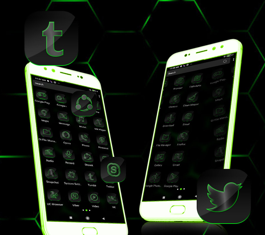 اسکرین شات 2 برنامه Cool Neon Green Launcher Theme