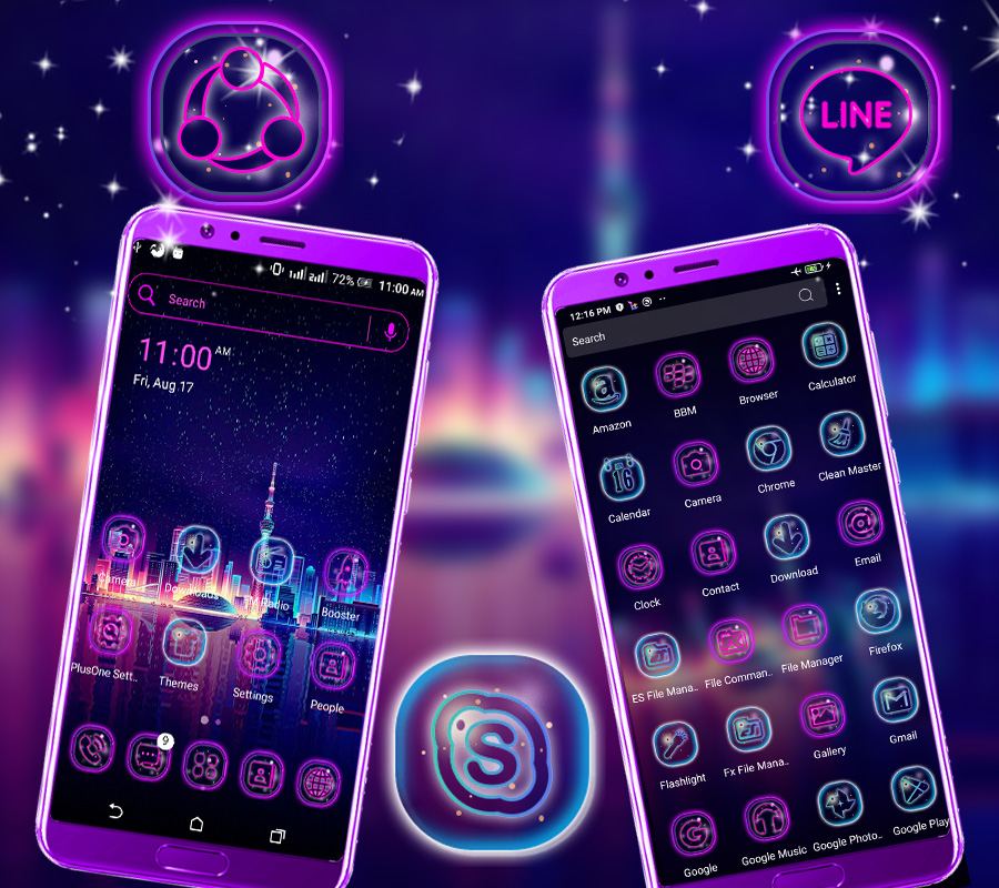 اسکرین شات 1 برنامه Neon City Launcher Theme