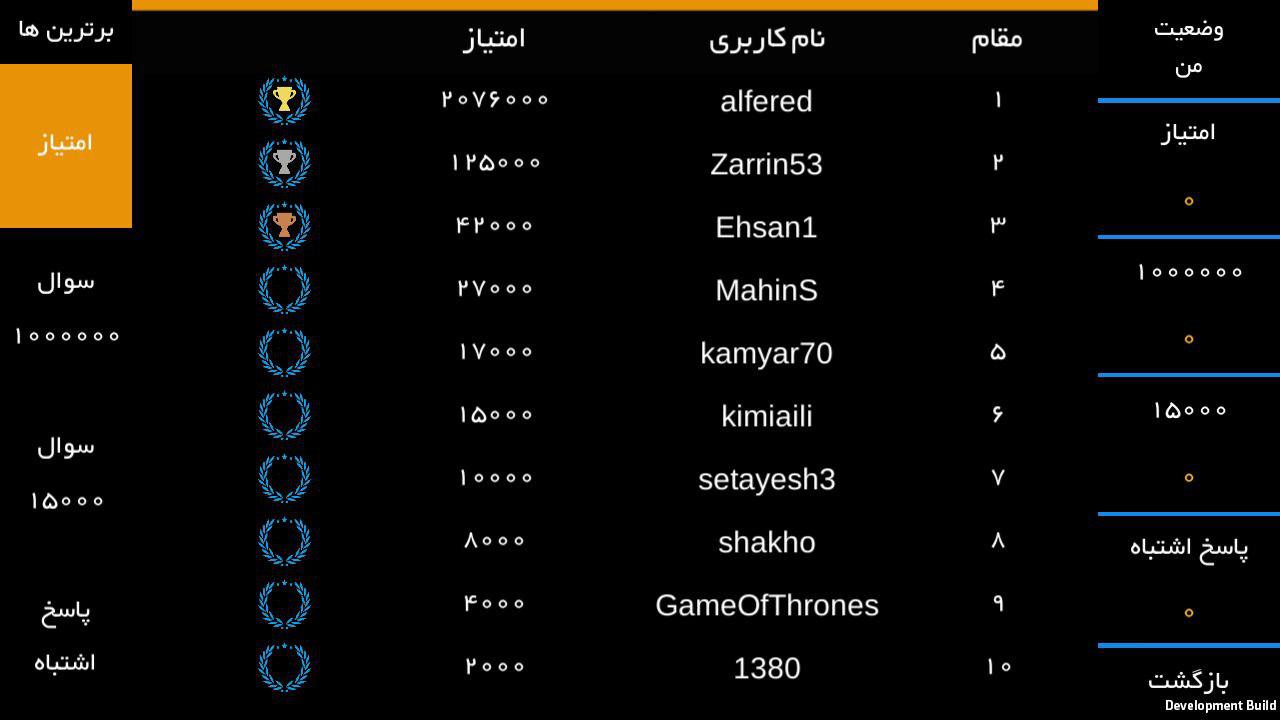 اسکرین شات 6 بازی میلیونر فارسی 2018