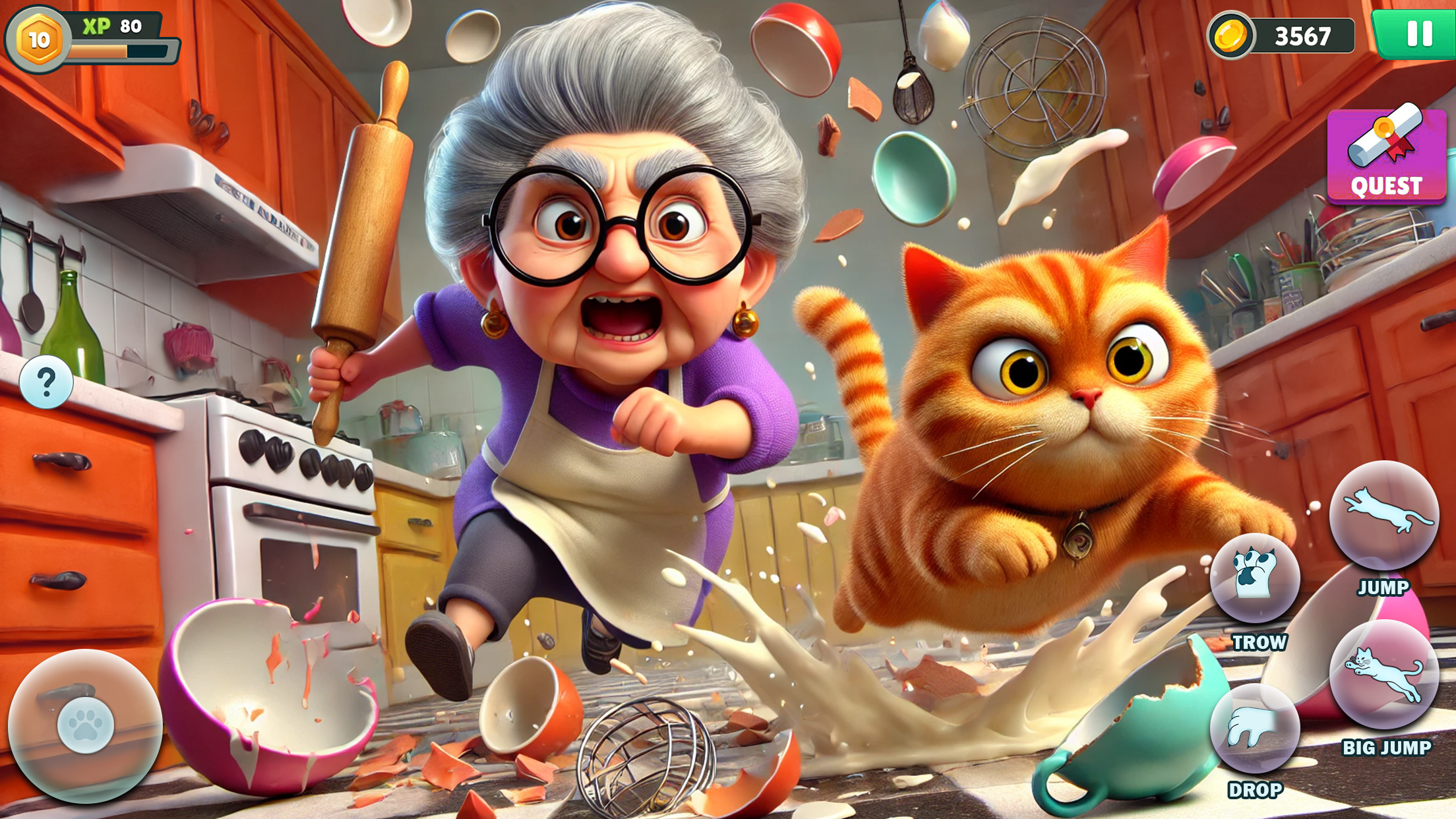 اسکرین شات 1 برنامه Bad Cat Chaos: Prank Gran Sim
