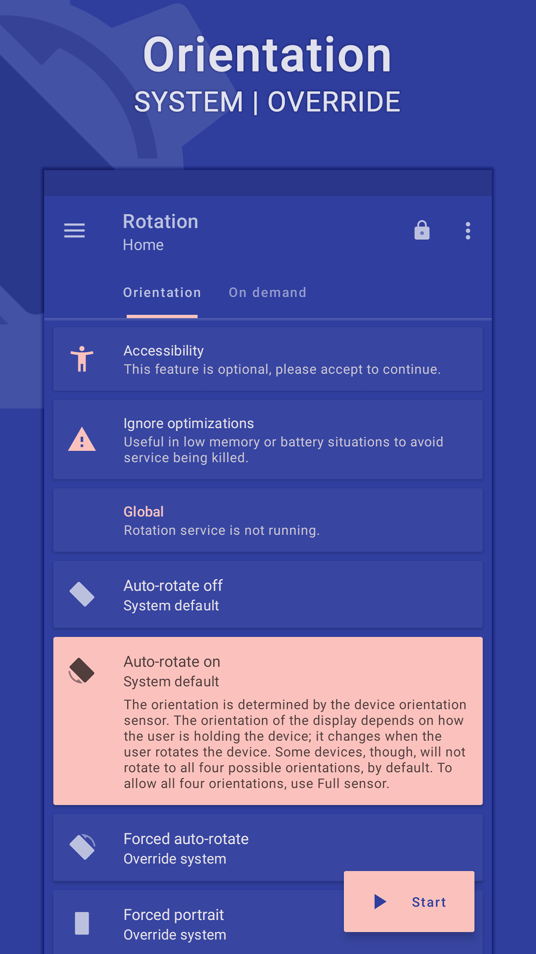 اسکرین شات 1 برنامه Rotation | Orientation Manager