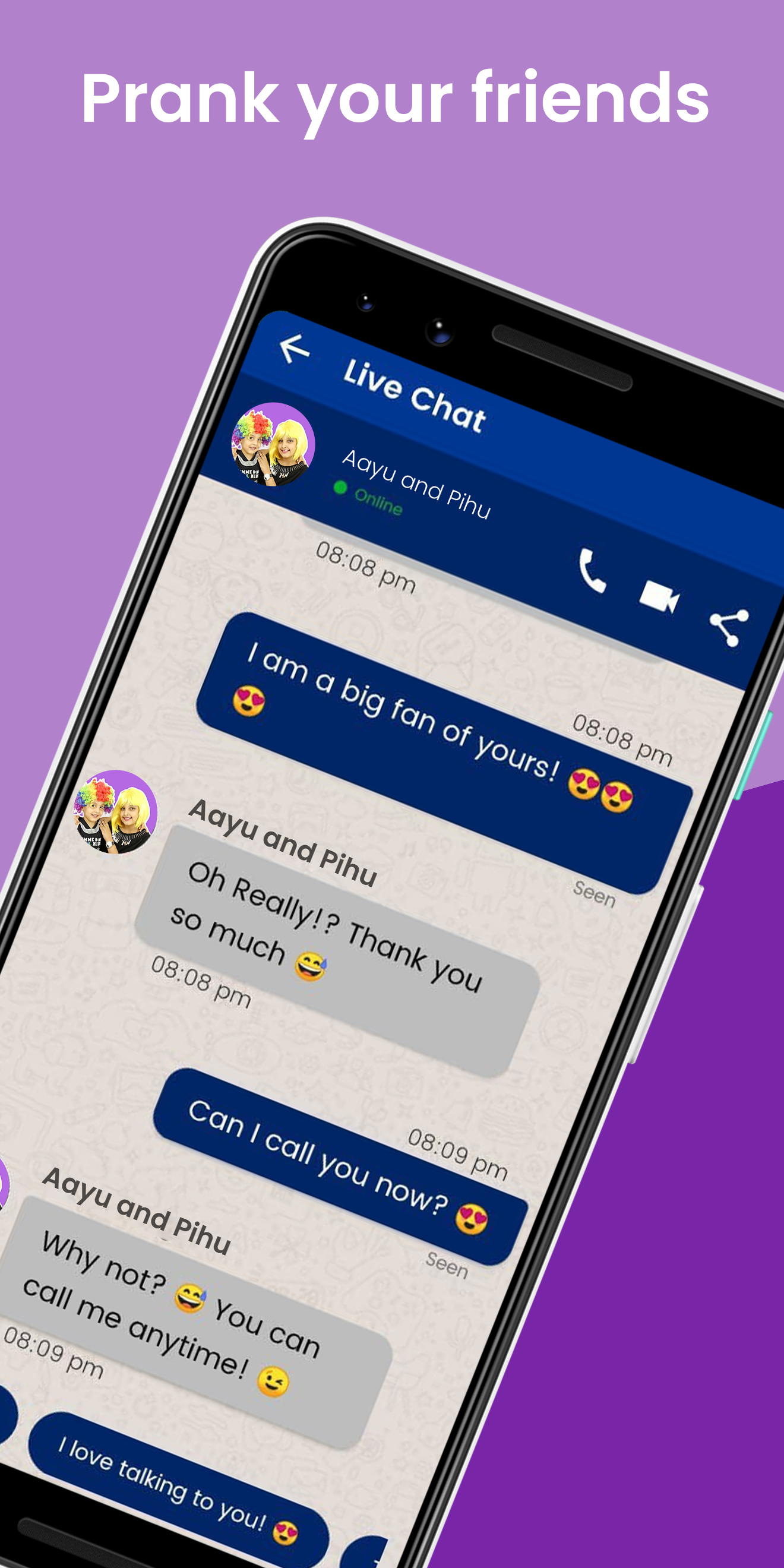 اسکرین شات 5 برنامه Aayu and Pihu fake Call & Chat