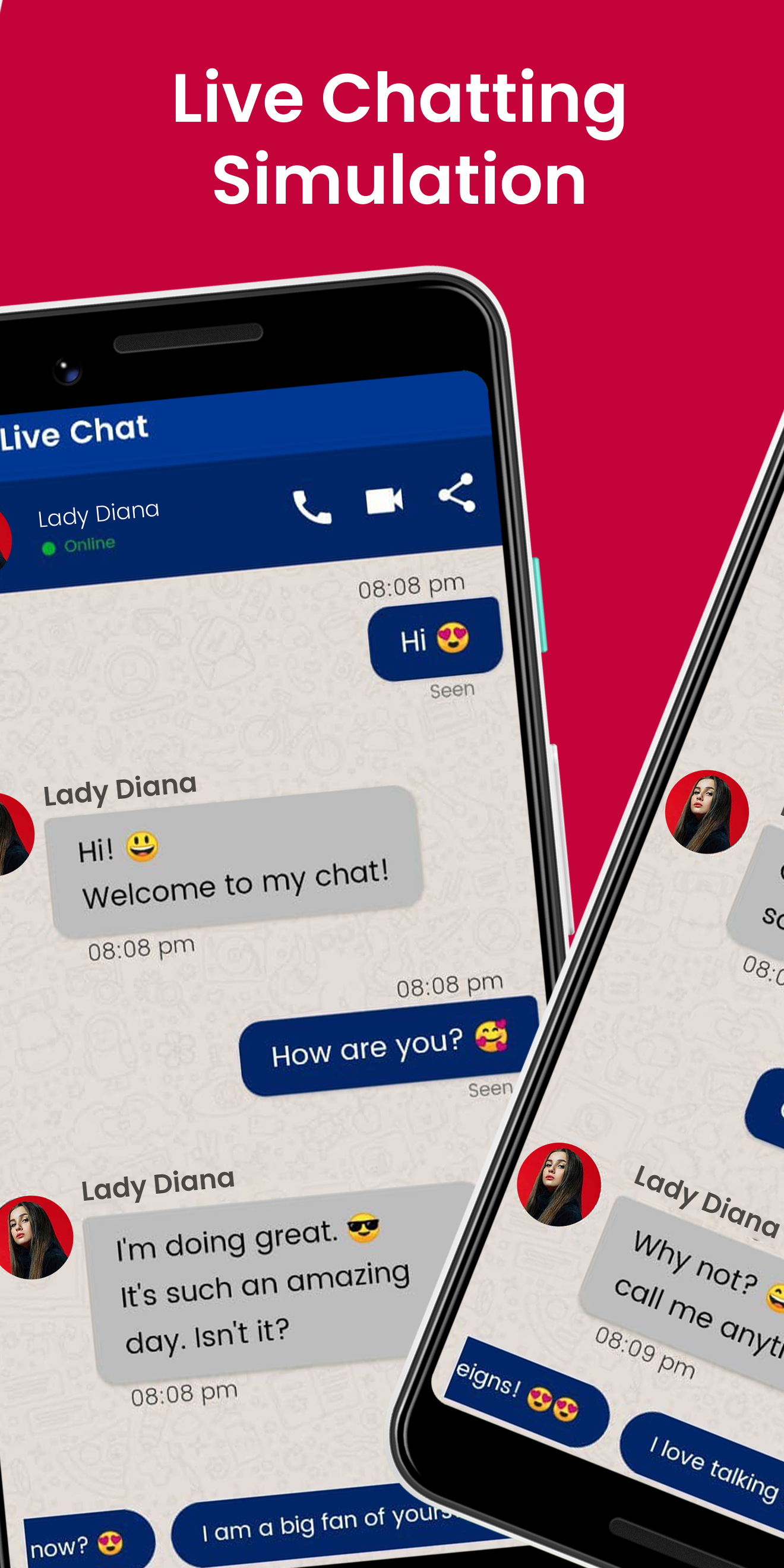 اسکرین شات 3 برنامه Lady Diana Fake Call & Chat