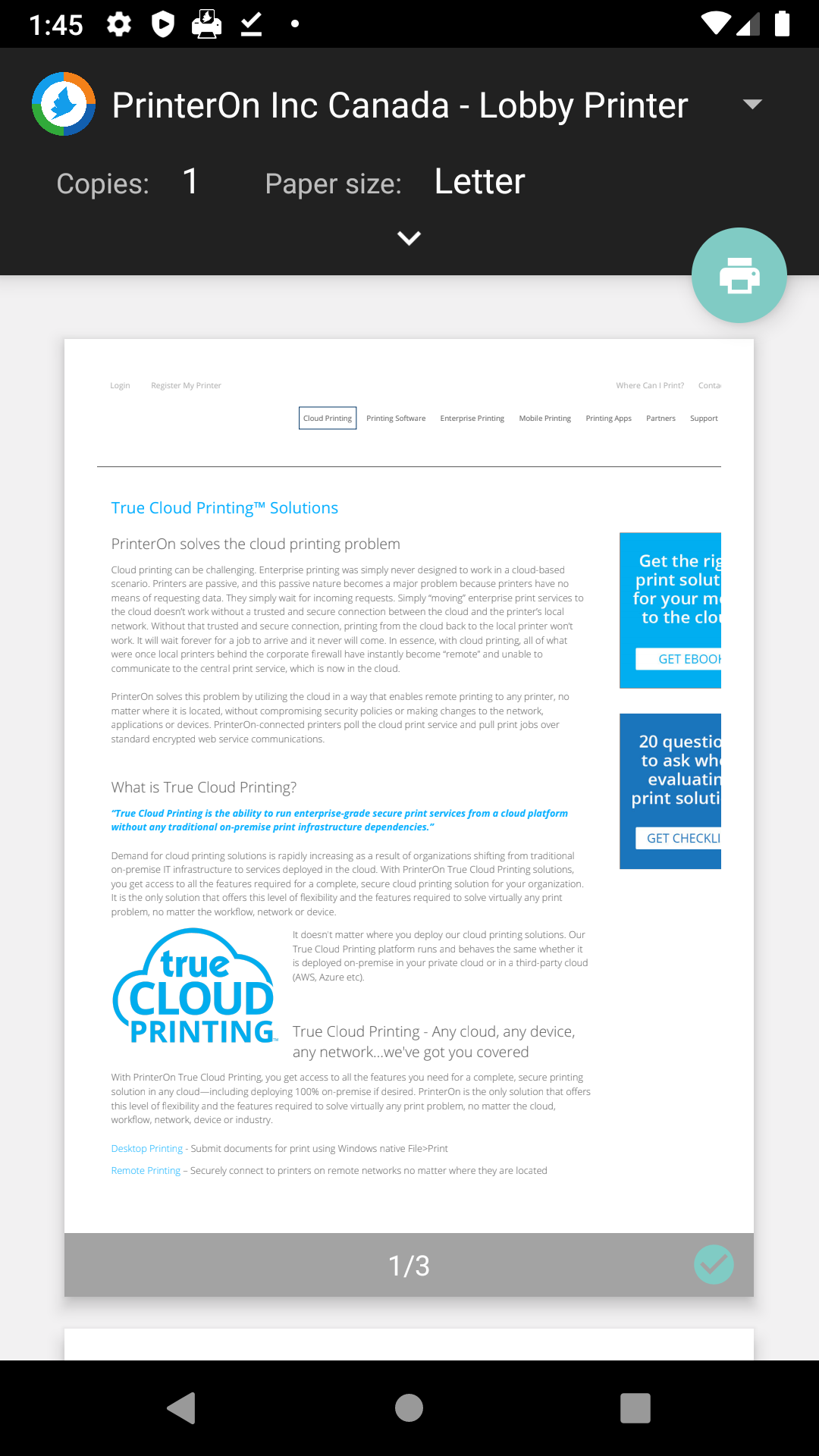 اسکرین شات 1 برنامه PrinterOn Print Service