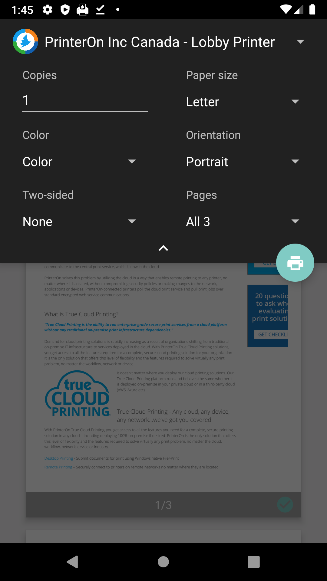 اسکرین شات 2 برنامه PrinterOn Print Service