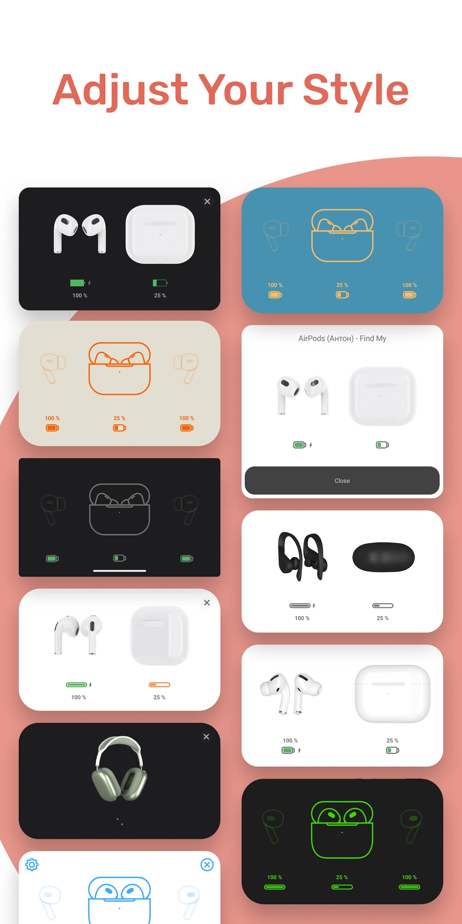 اسکرین شات 1 برنامه MaterialPods: AirPods battery