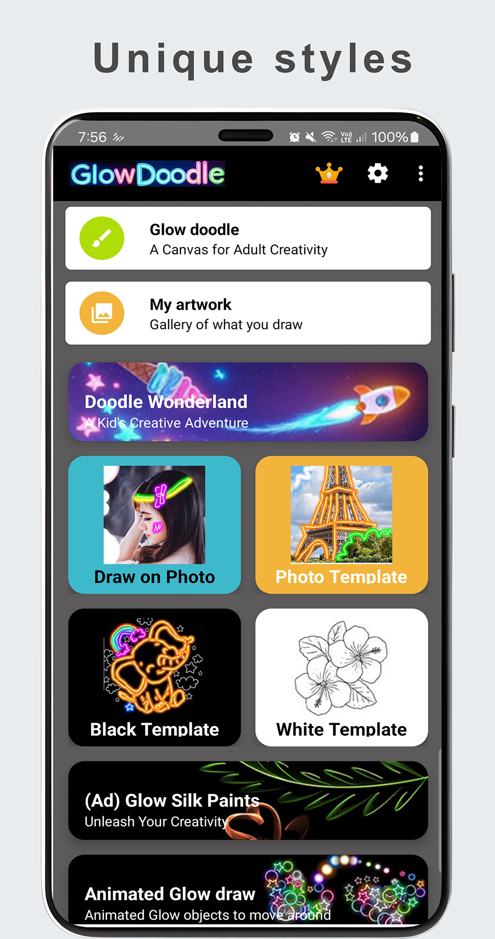 اسکرین شات 1 برنامه Glow Magic Doodle kaleidoscope