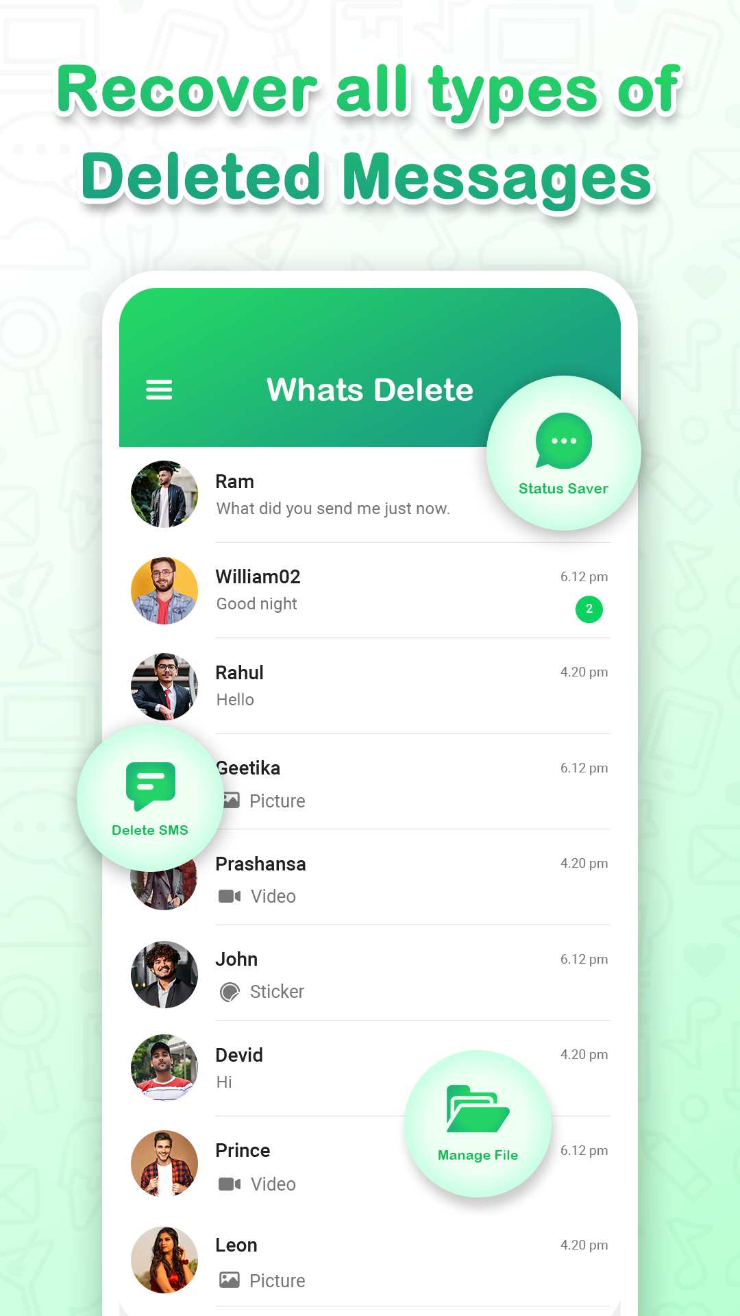 اسکرین شات 6 برنامه WhatsDeleted: Recover Messages