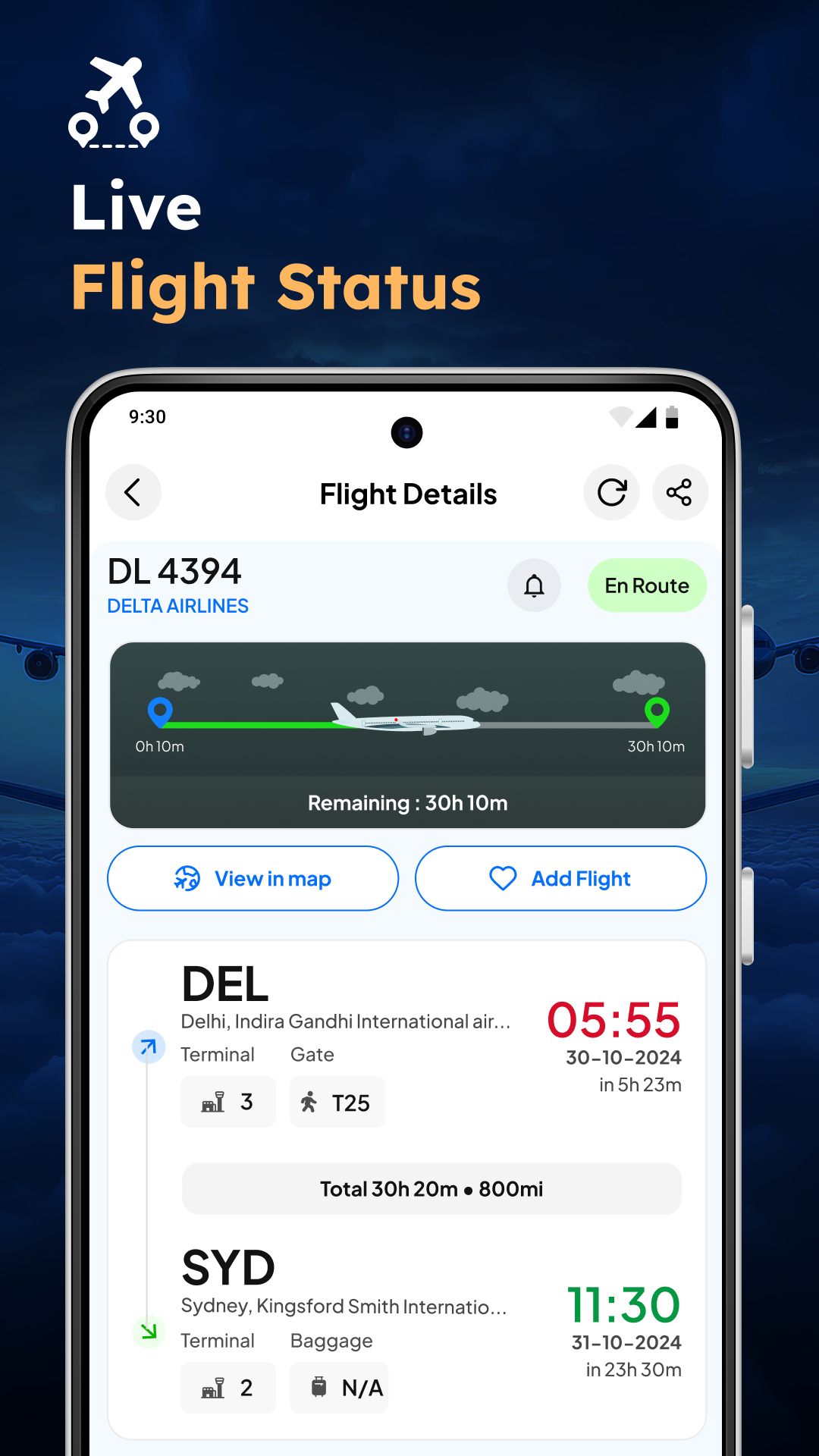 اسکرین شات 4 برنامه Flight Tracker-LIVE Status Map