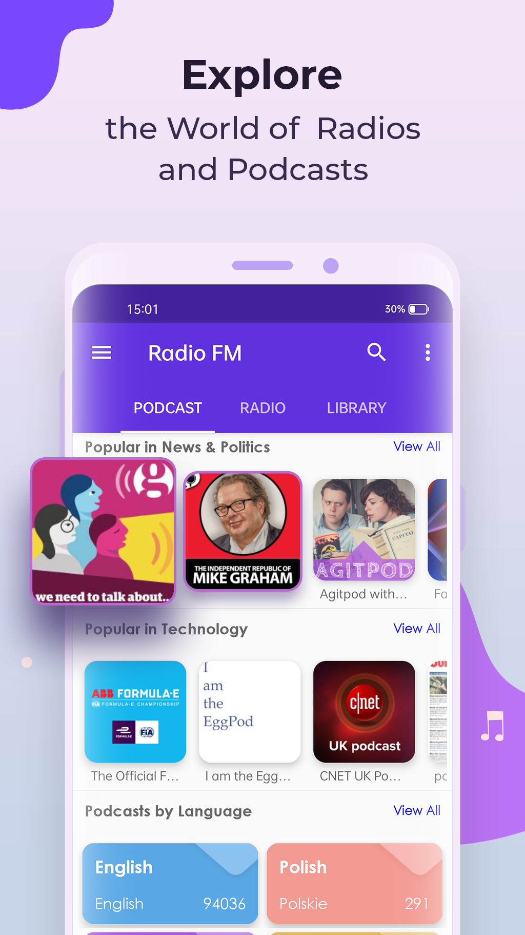 اسکرین شات 2 برنامه Radio FM - UK Radios, Podcasts