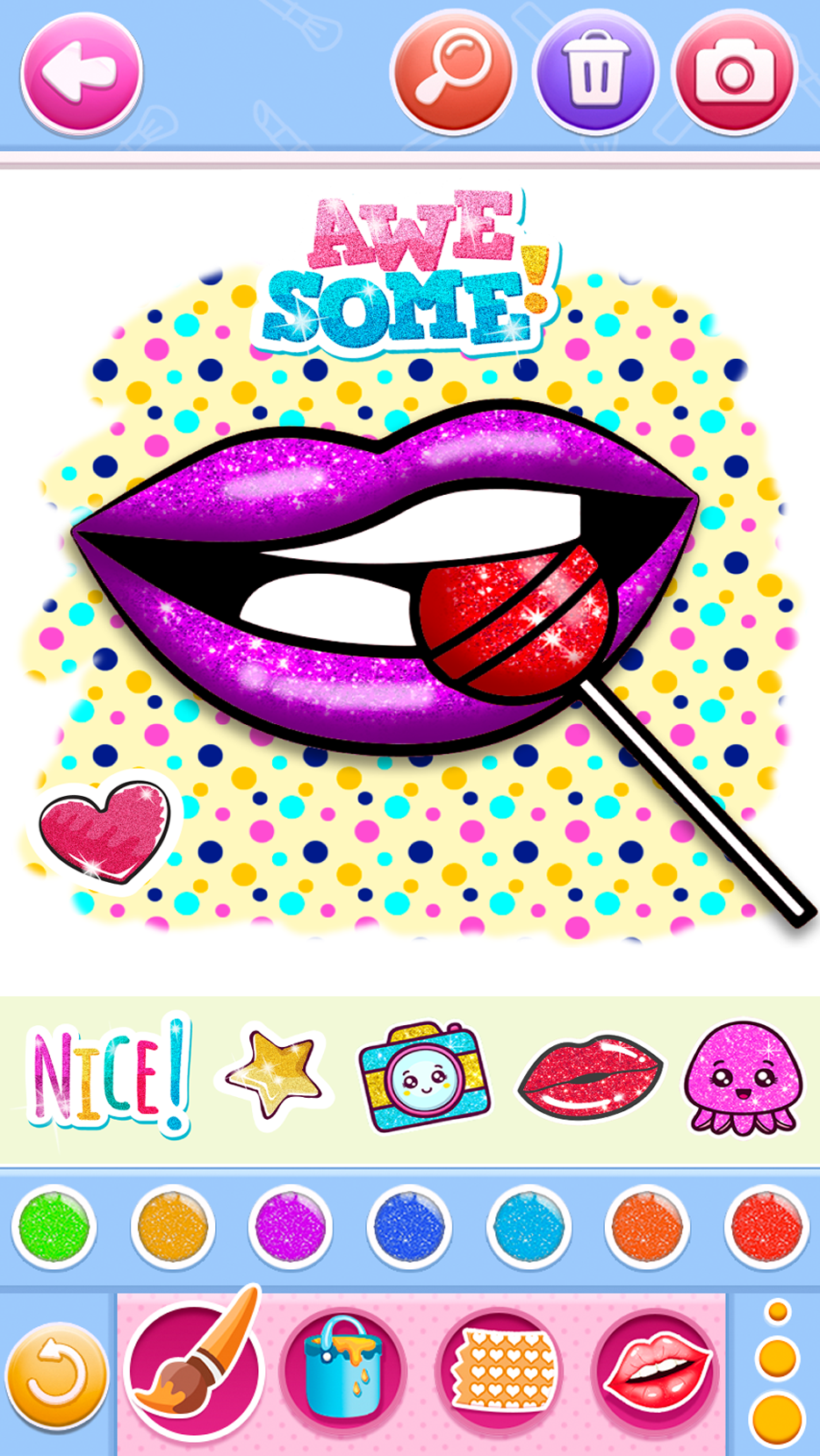 اسکرین شات 6 برنامه Glitter lips coloring game