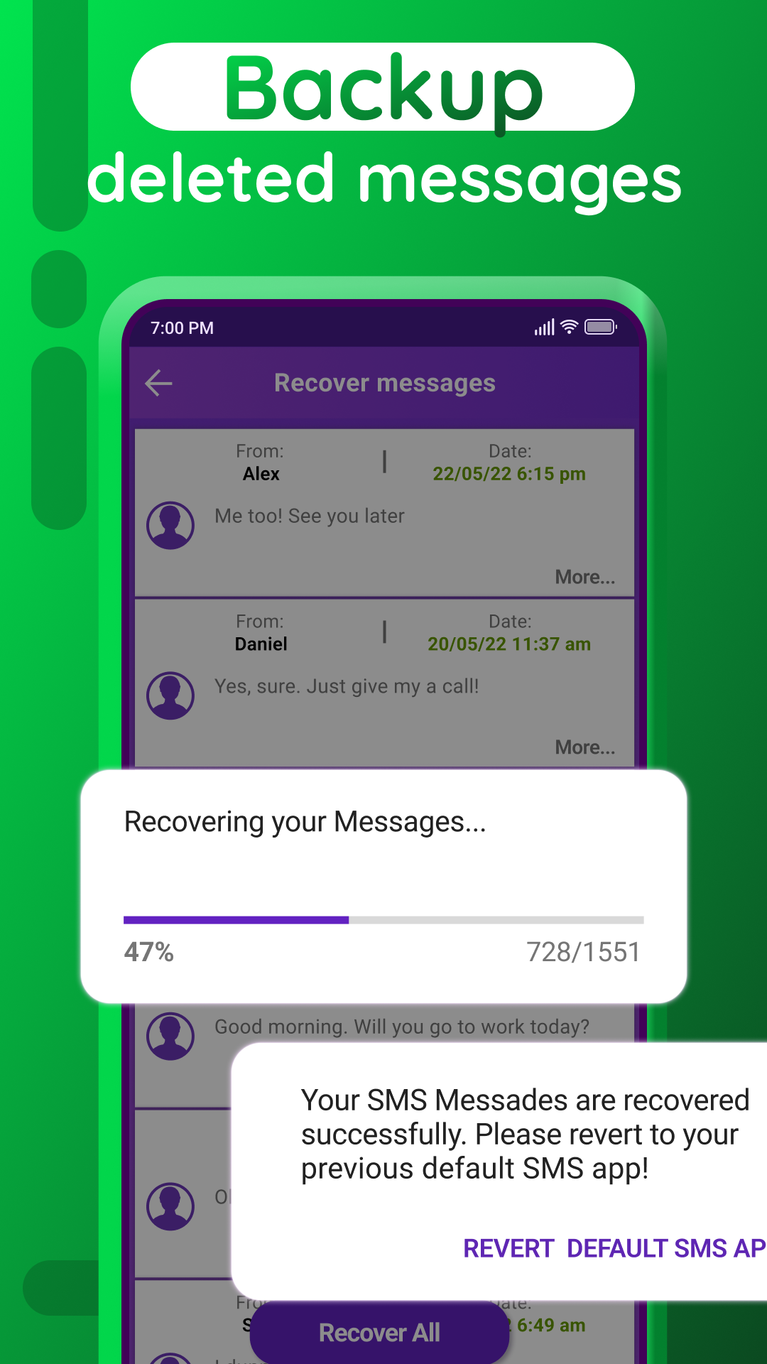اسکرین شات 4 برنامه Recover Deleted Messages