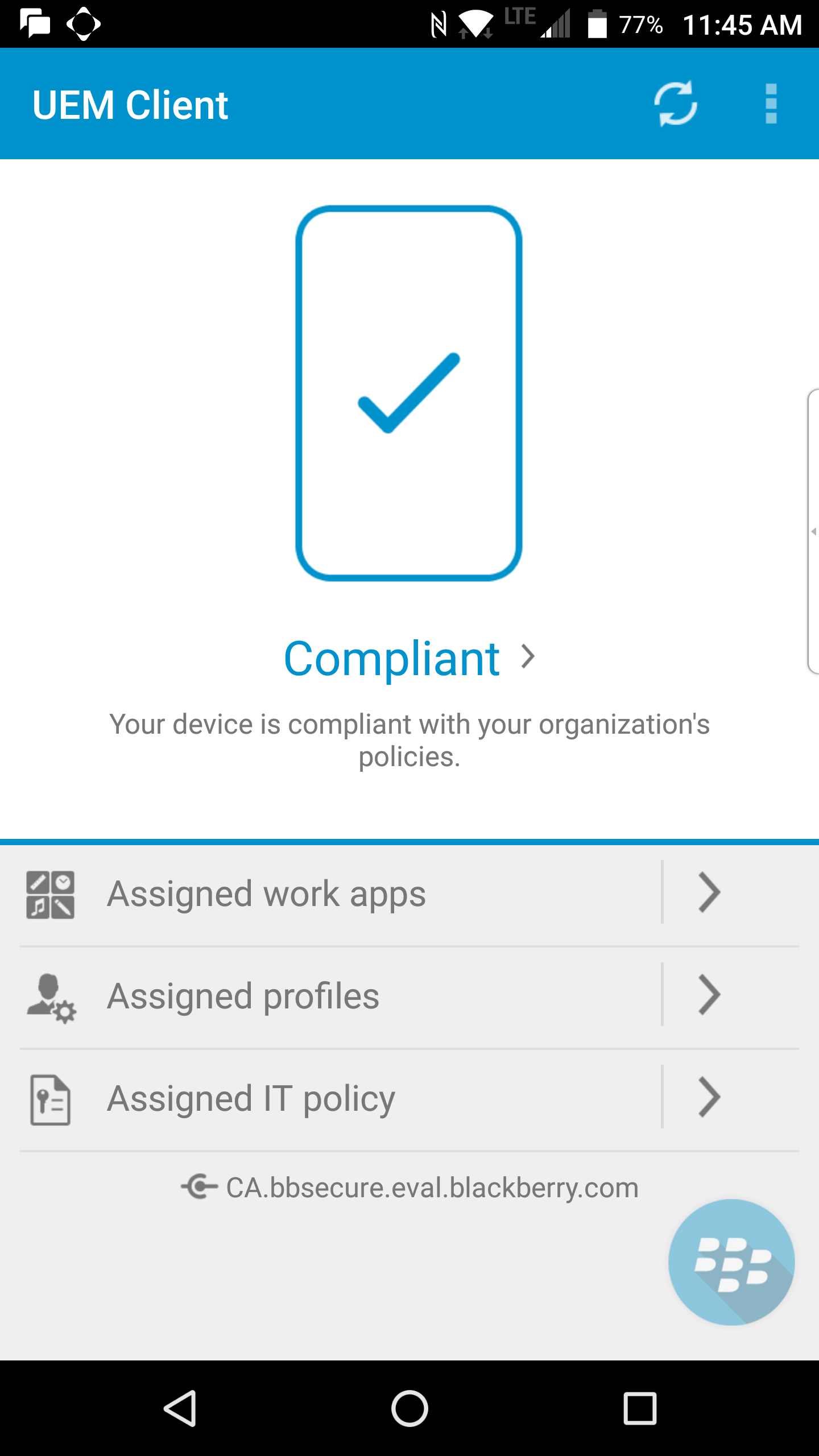اسکرین شات 1 برنامه BlackBerry UEM Client