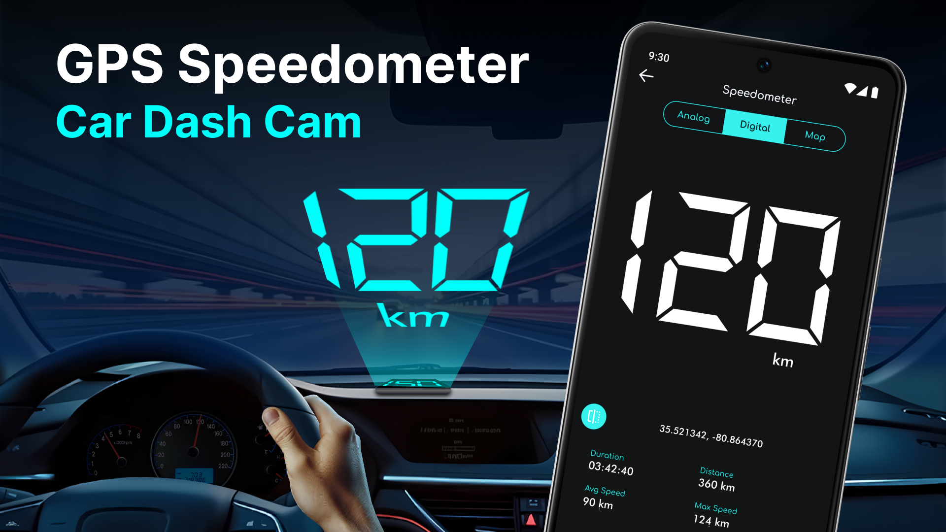 اسکرین شات 1 برنامه GPS Speedometer: Car Dash Cam