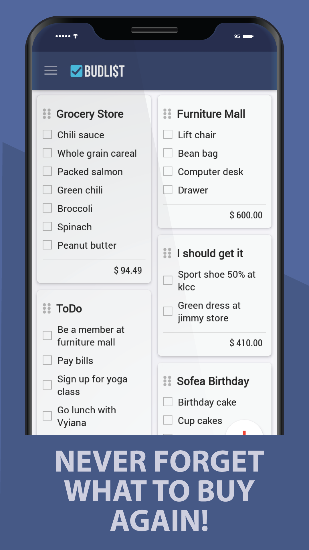 اسکرین شات 1 برنامه Grocery Shopping List -BudList