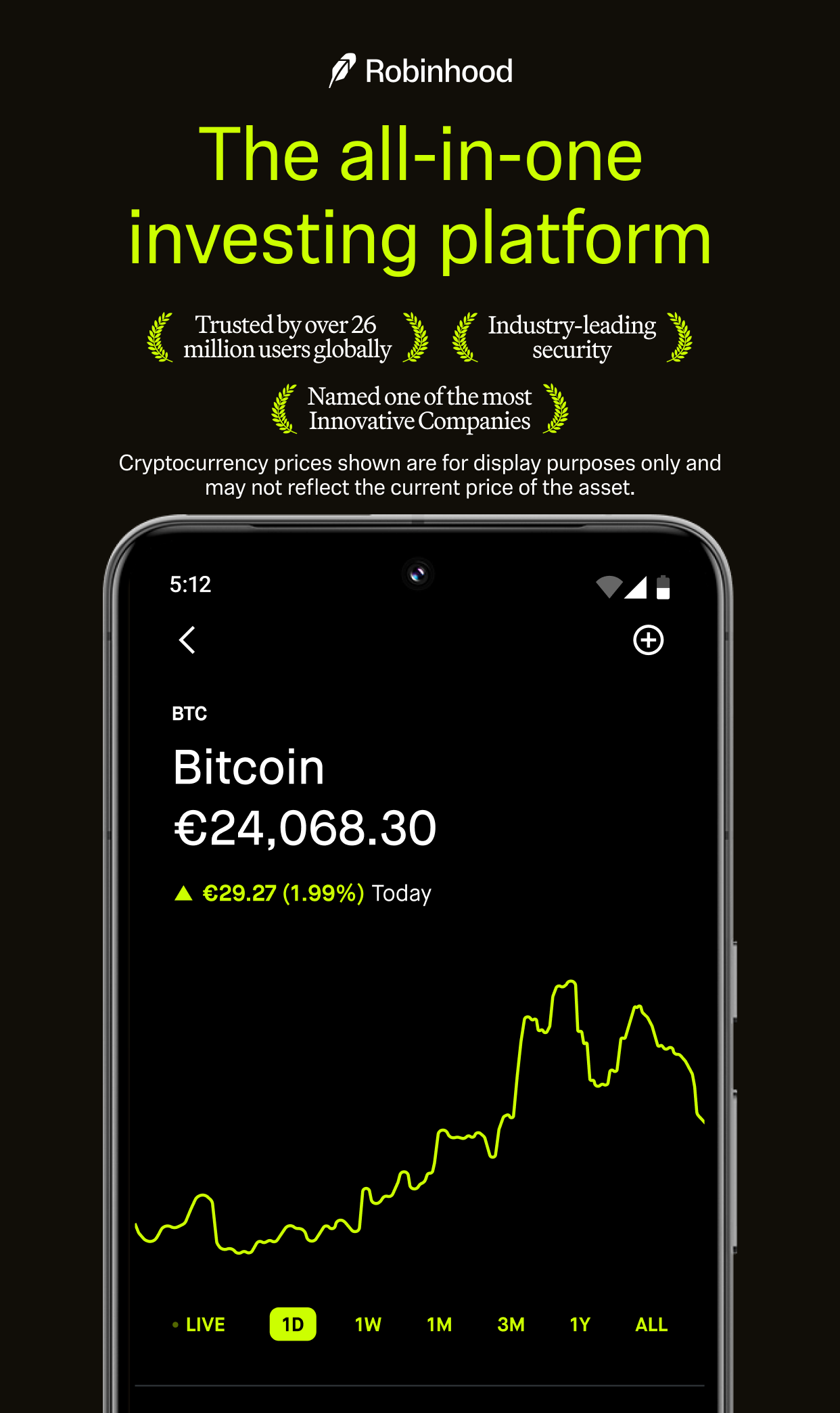 اسکرین شات 1 برنامه Robinhood: Crypto & Stocks