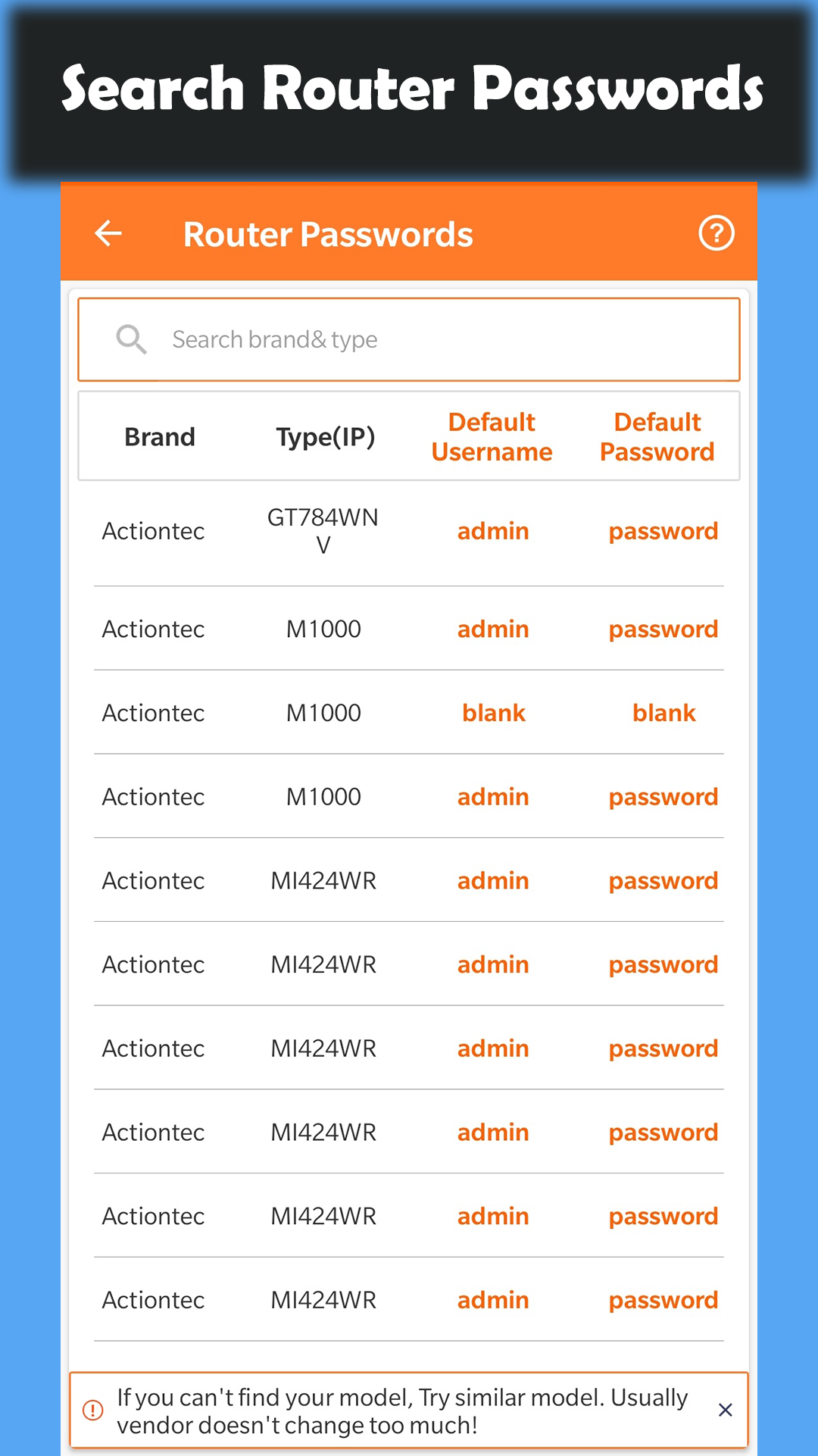 اسکرین شات 2 برنامه WiFi Router Passwords - Setup