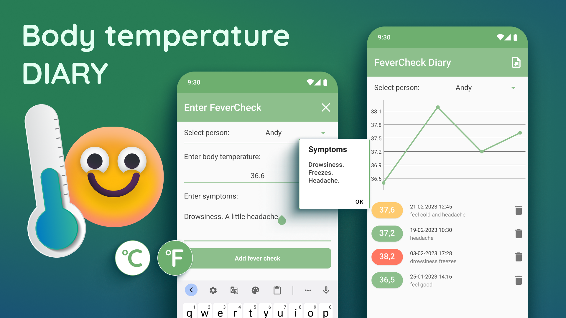 اسکرین شات 1 برنامه Body Temperature・Fever Tracker