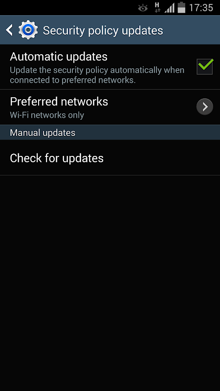 اسکرین شات 1 برنامه Samsung Security Policy Update